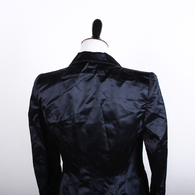 Moschino Navy Blue Silk Blend Blazer with Red Buttons