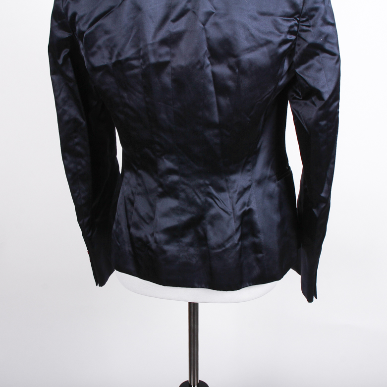 Moschino Navy Blue Silk Blend Blazer with Red Buttons