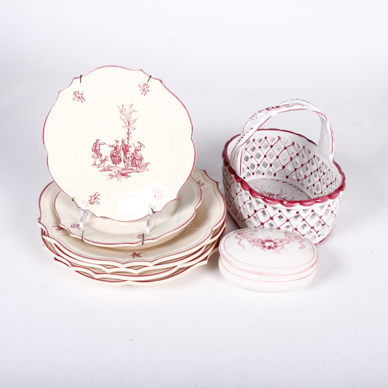 Assortment of Red and White Plates from Europe