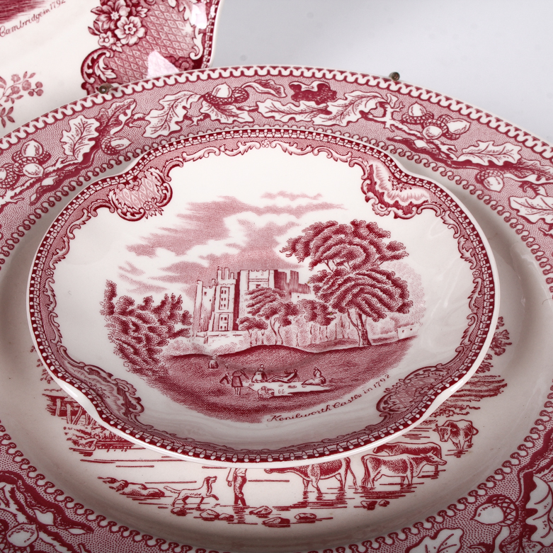 Vintage Red and White Transferware