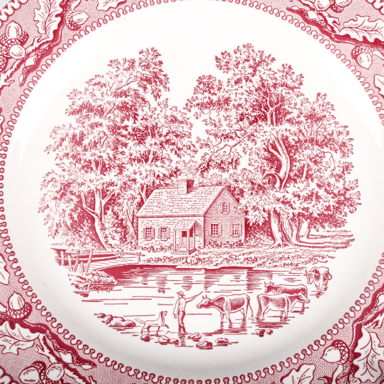 Vintage Red and White Transferware