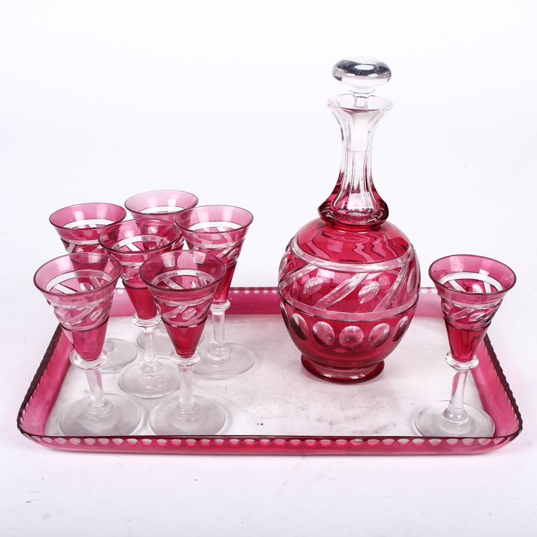 Cranberry Glass Decanter Set