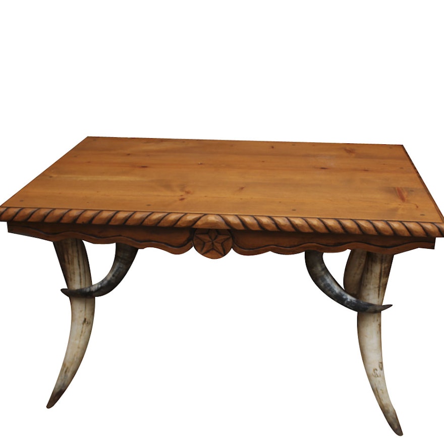 Wooden Table with Longhorn Legs