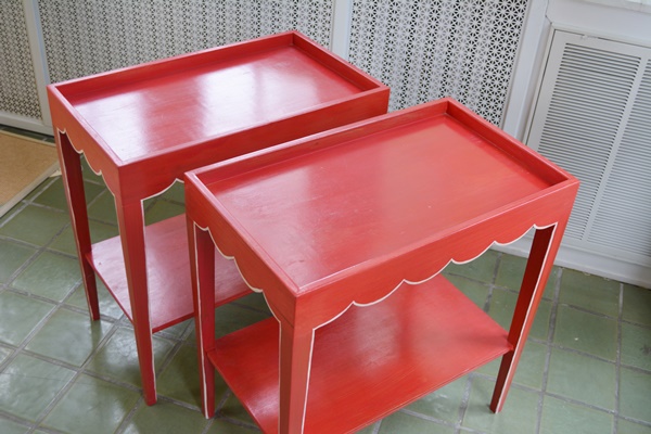 Red Painted Wood Side Tables