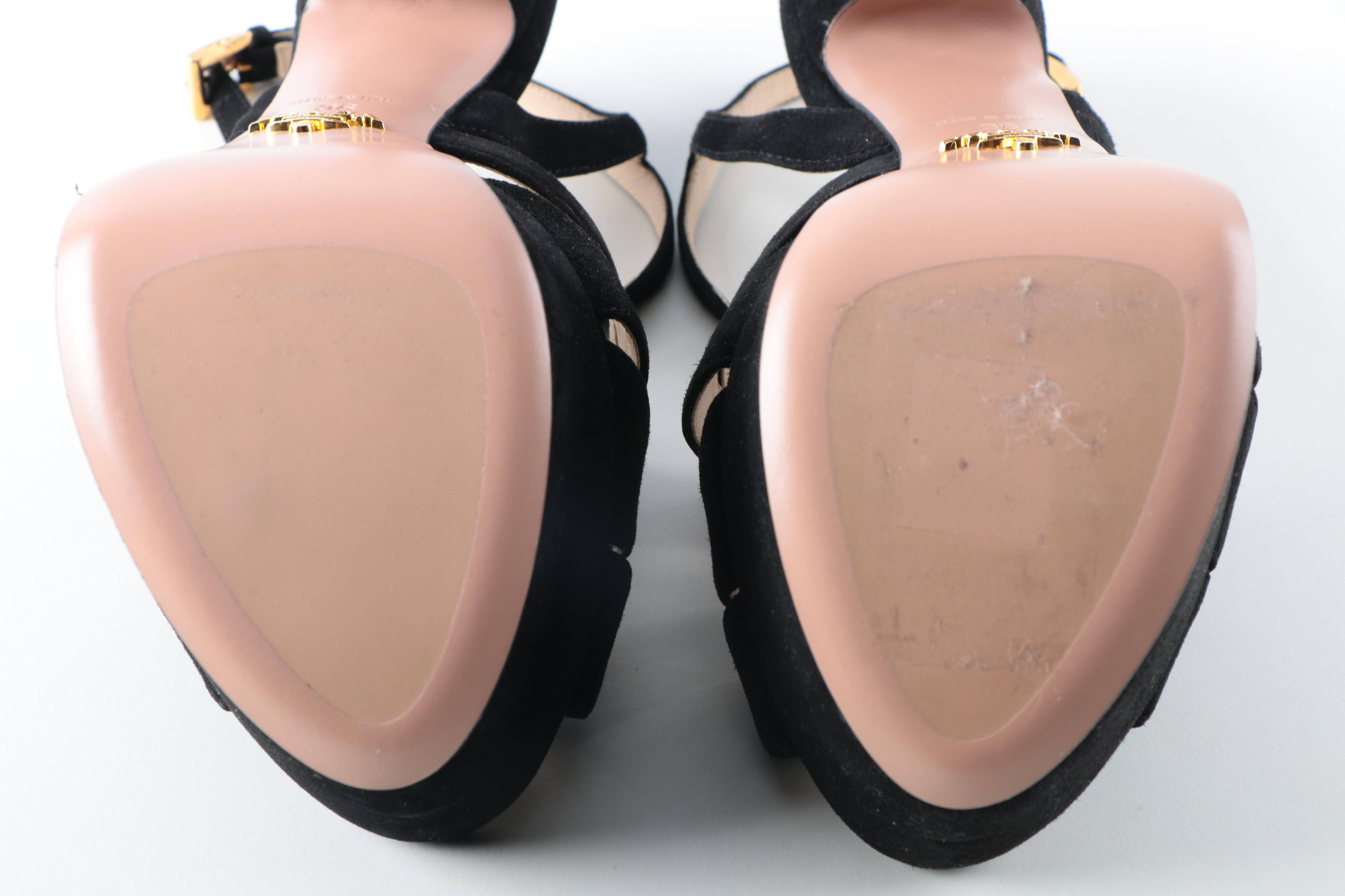 Prada Milano Black Suede Strappy Platform Dress Sandals with Stiletto Heel