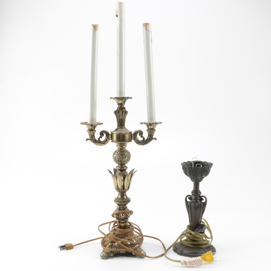 Brass Candelabra and Table Lamp