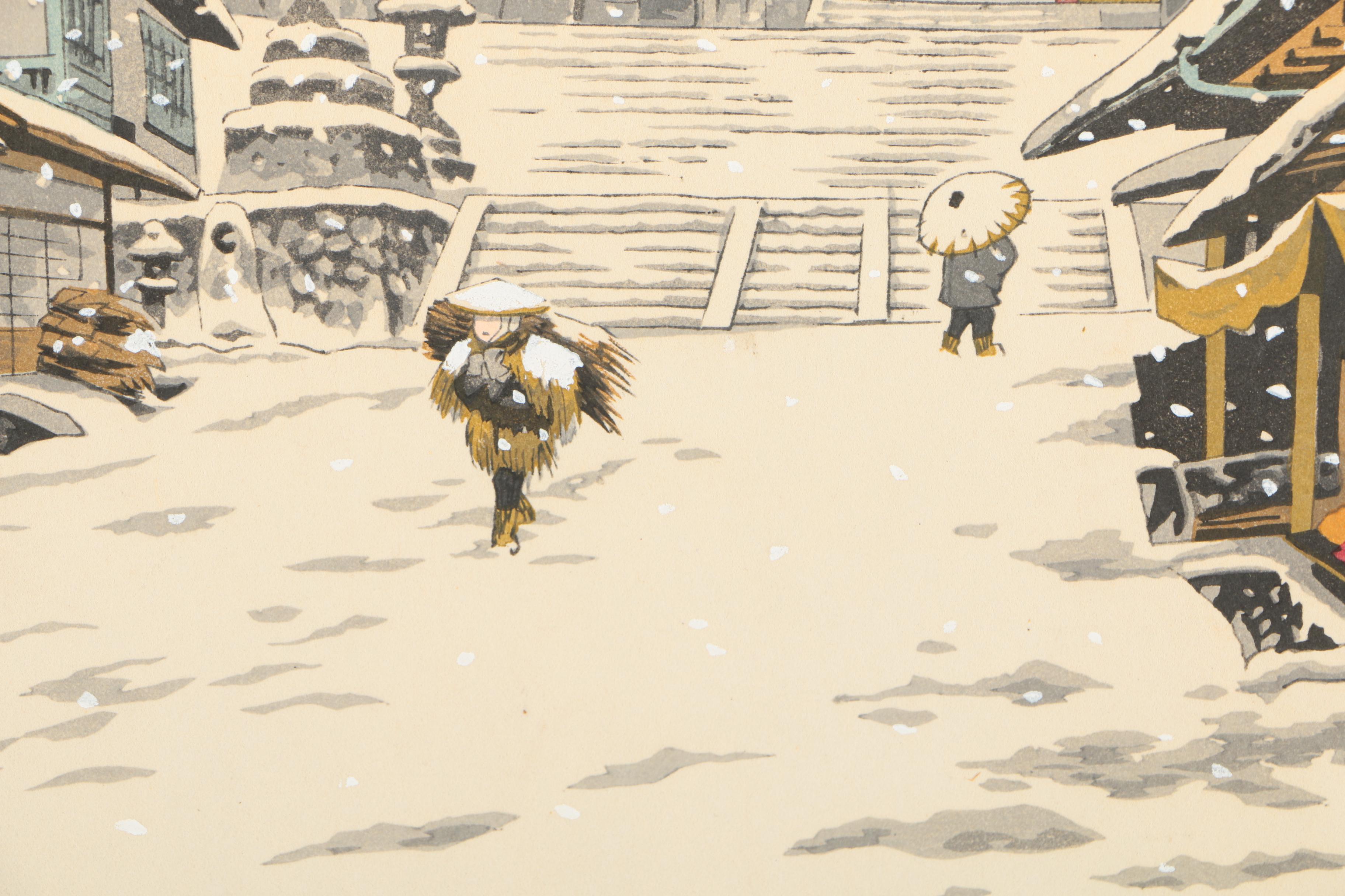 Japanese Shin-Hanga Woodblock Print of a Winter Scene