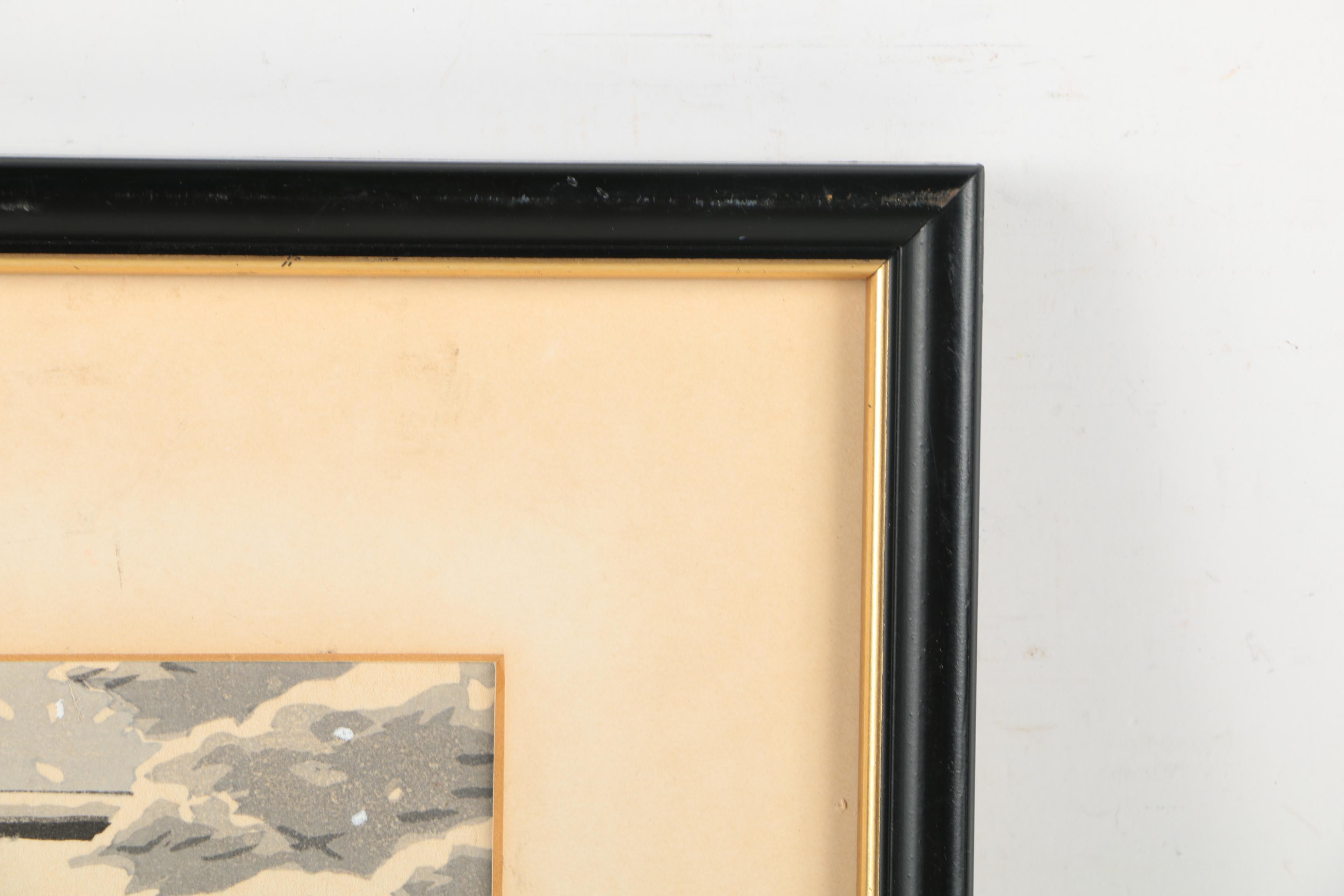 Japanese Shin-Hanga Woodblock Print of a Winter Scene