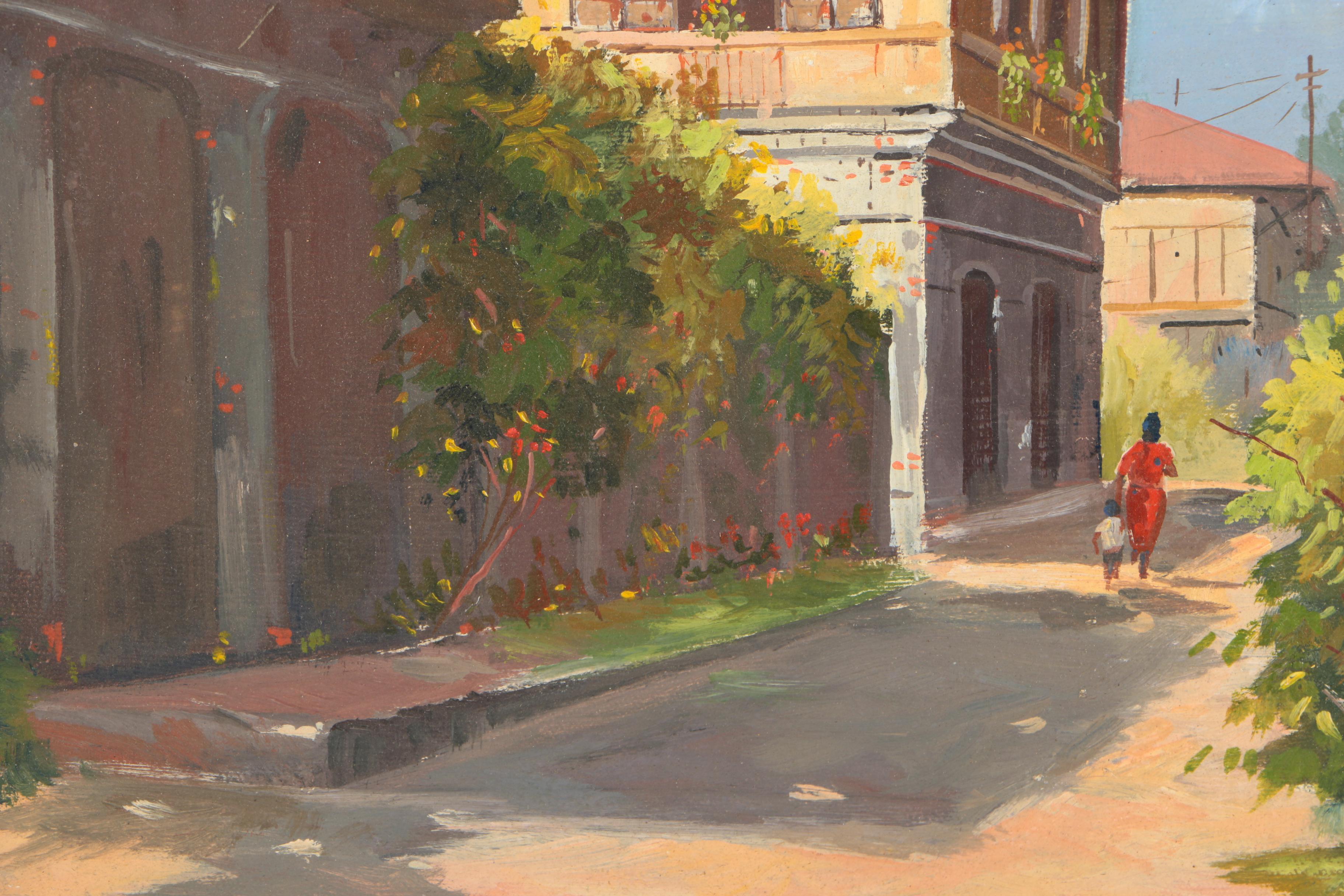 Oil on Board Painting of Street Scene