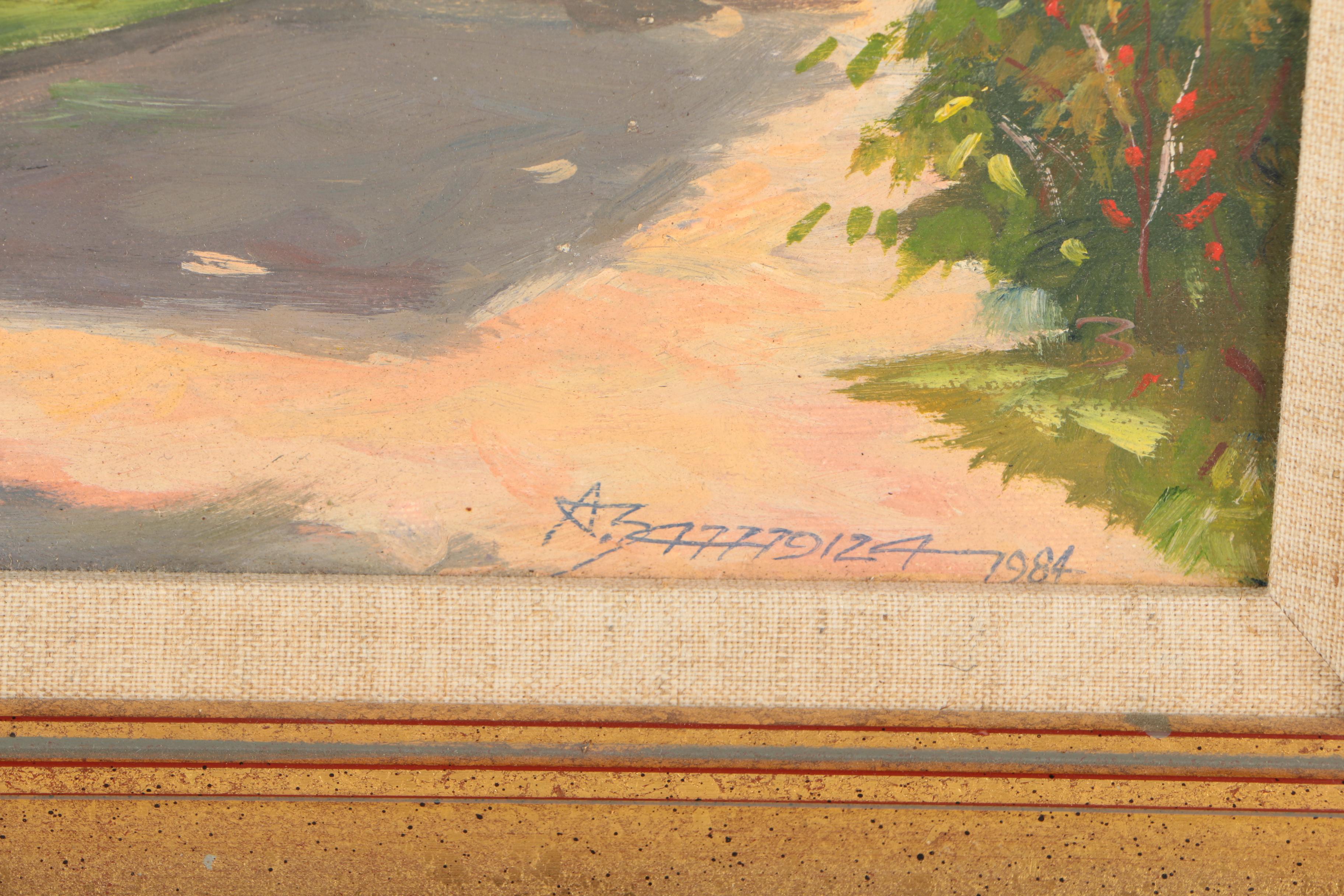 Oil on Board Painting of Street Scene