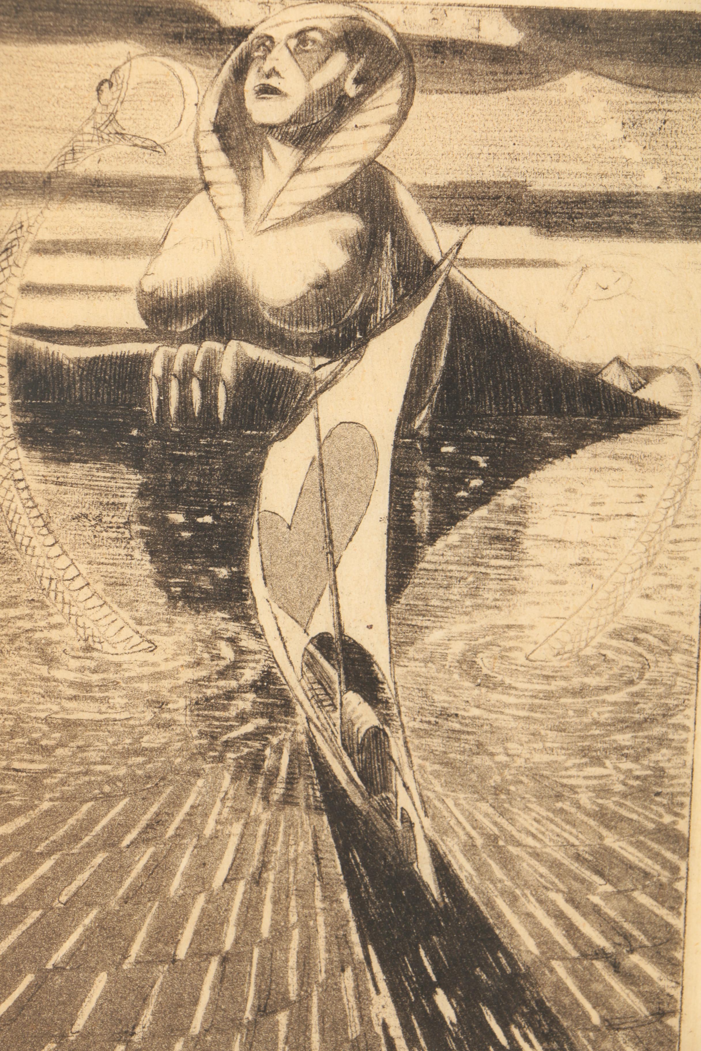 Henry Chapront Limited Edition Etching of a Surrealist Landscape with a Sphinx