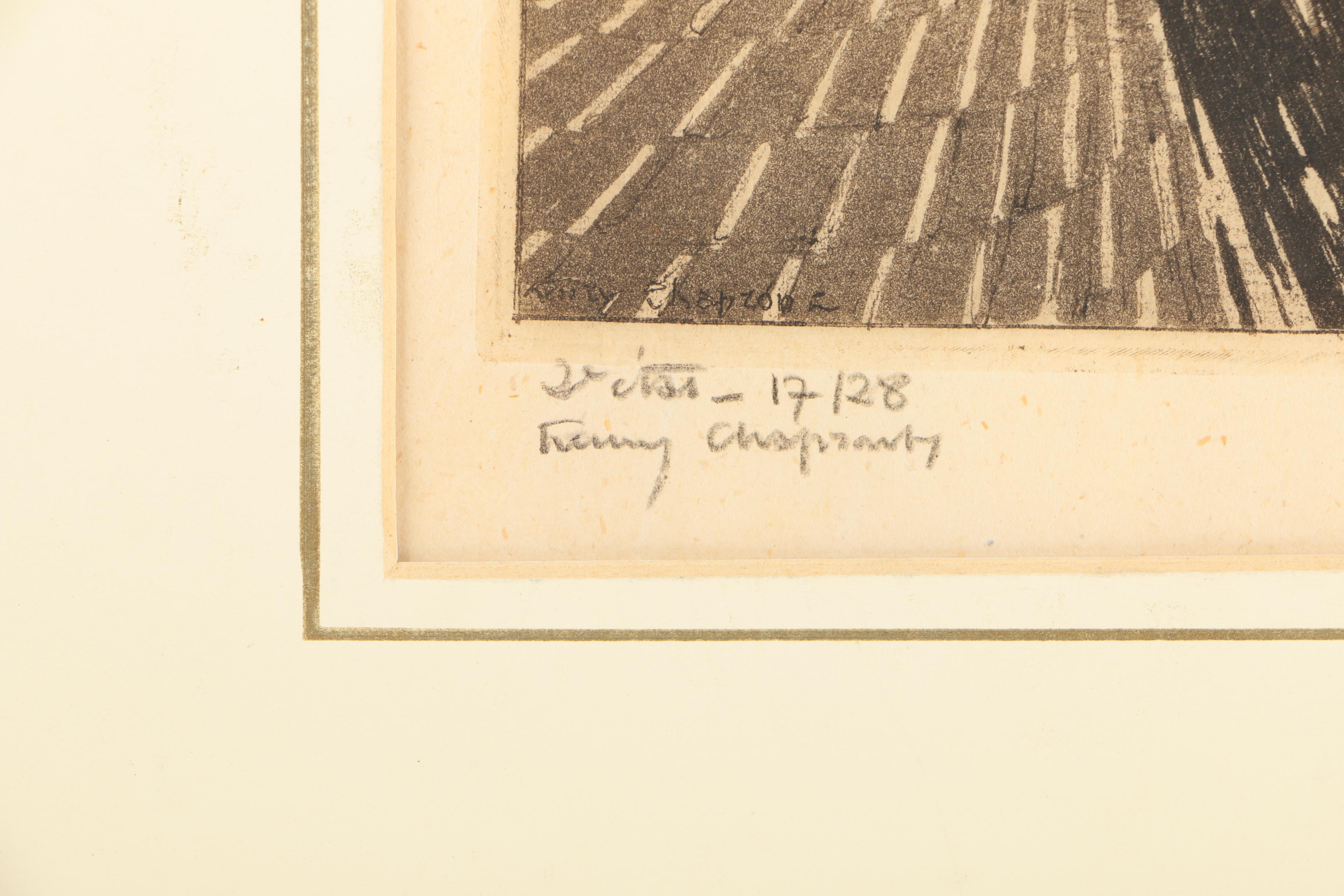 Henry Chapront Limited Edition Etching of a Surrealist Landscape with a Sphinx