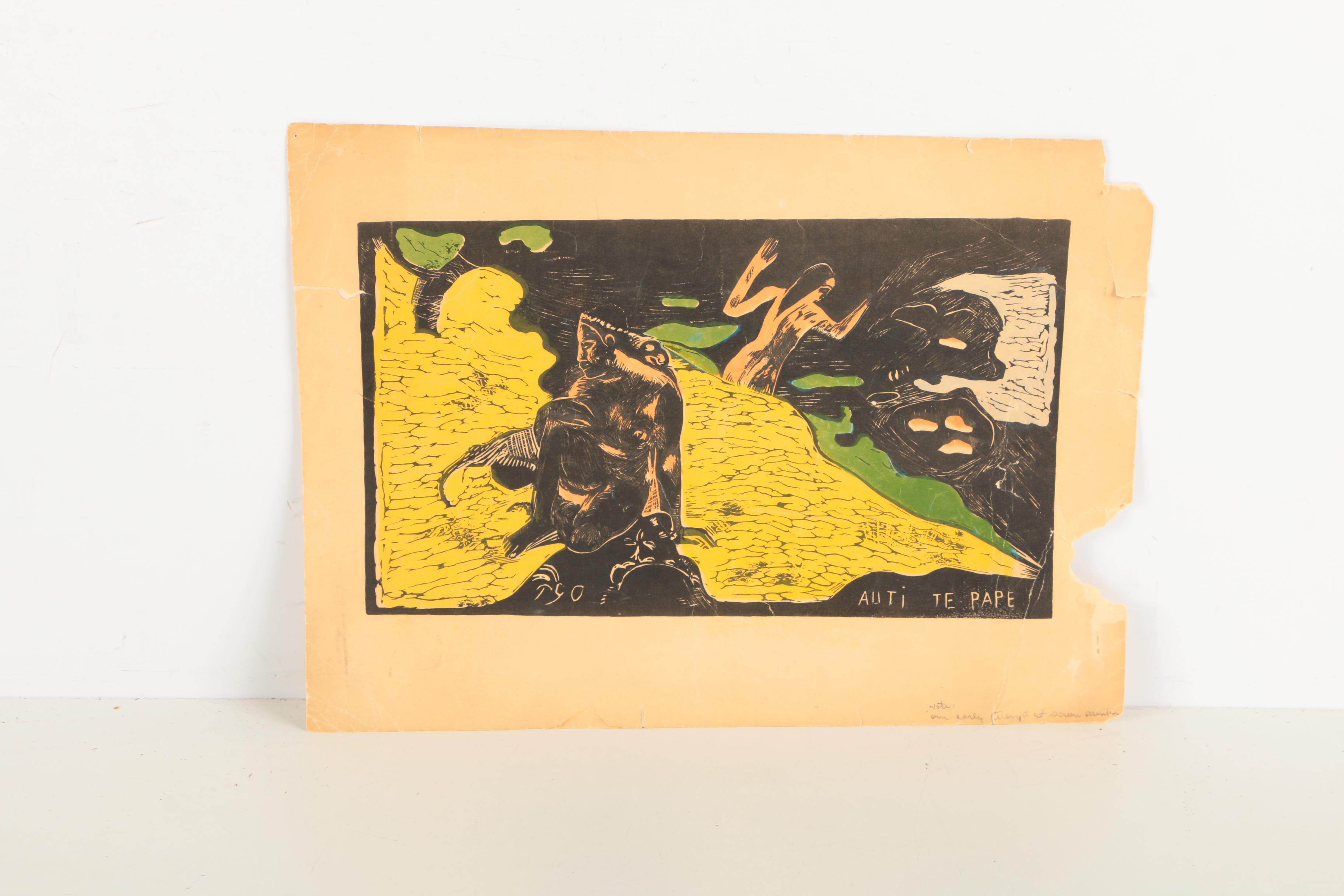 Pair of Serigraph Prints on Paper After Paul Gauguin Woodblocks for "Noa Noa"