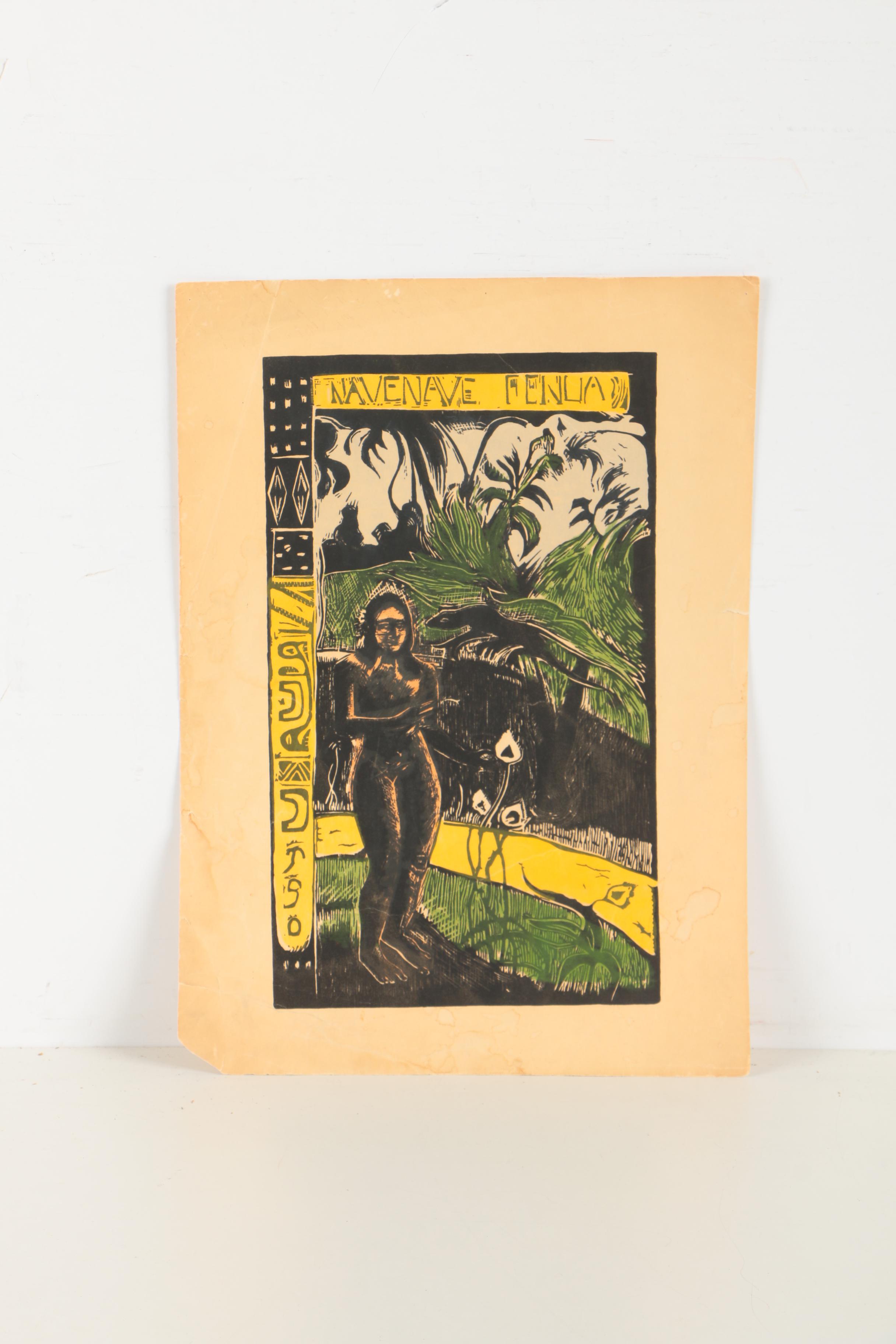 Pair of Serigraph Prints on Paper After Paul Gauguin Woodblocks for "Noa Noa"