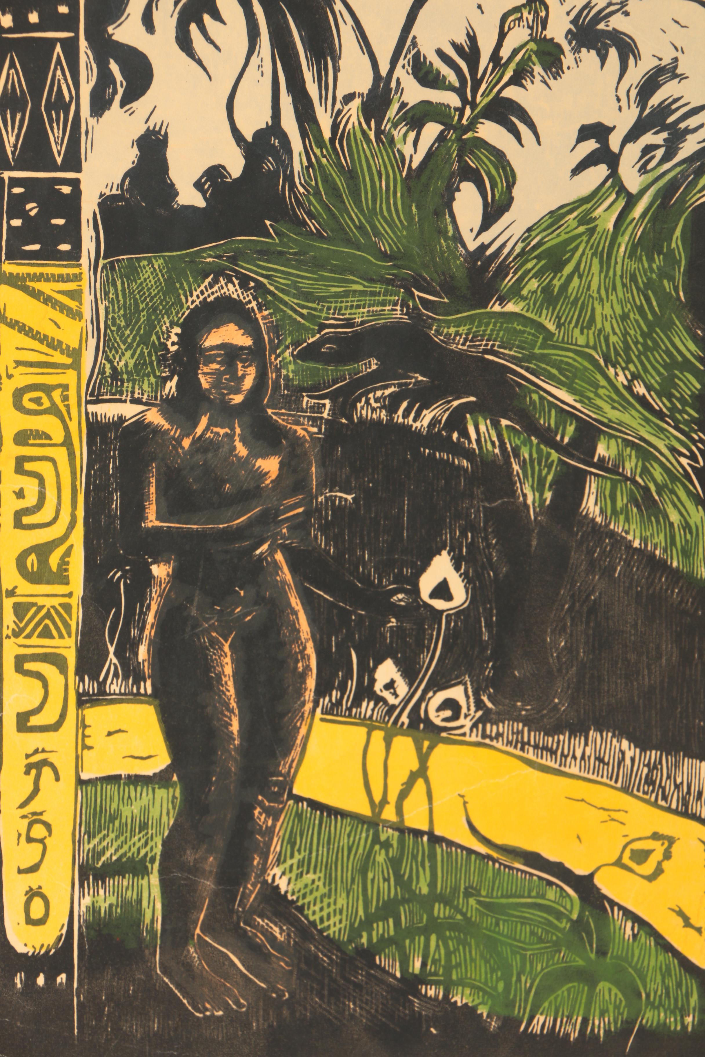 Pair of Serigraph Prints on Paper After Paul Gauguin Woodblocks for "Noa Noa"