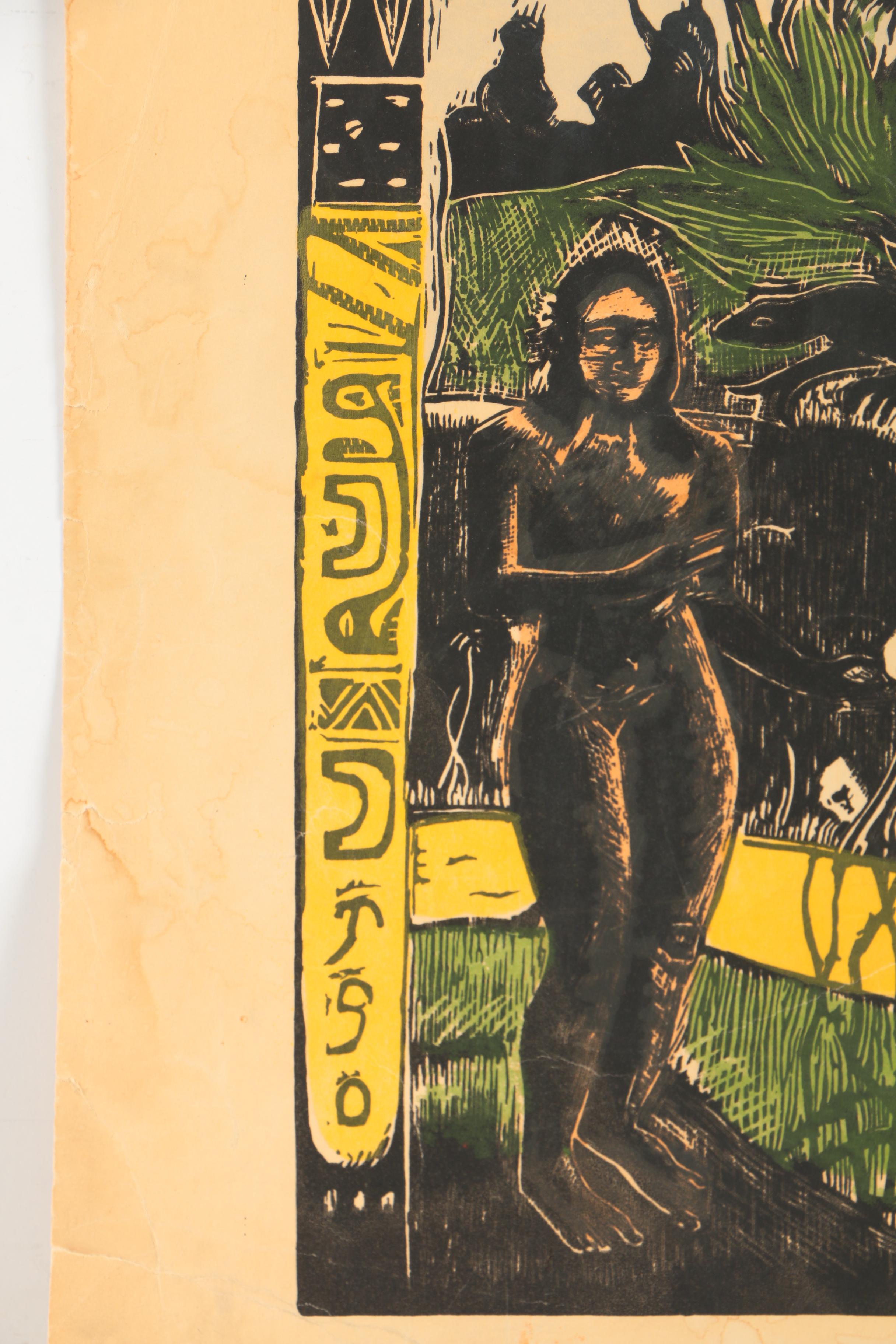 Pair of Serigraph Prints on Paper After Paul Gauguin Woodblocks for "Noa Noa"