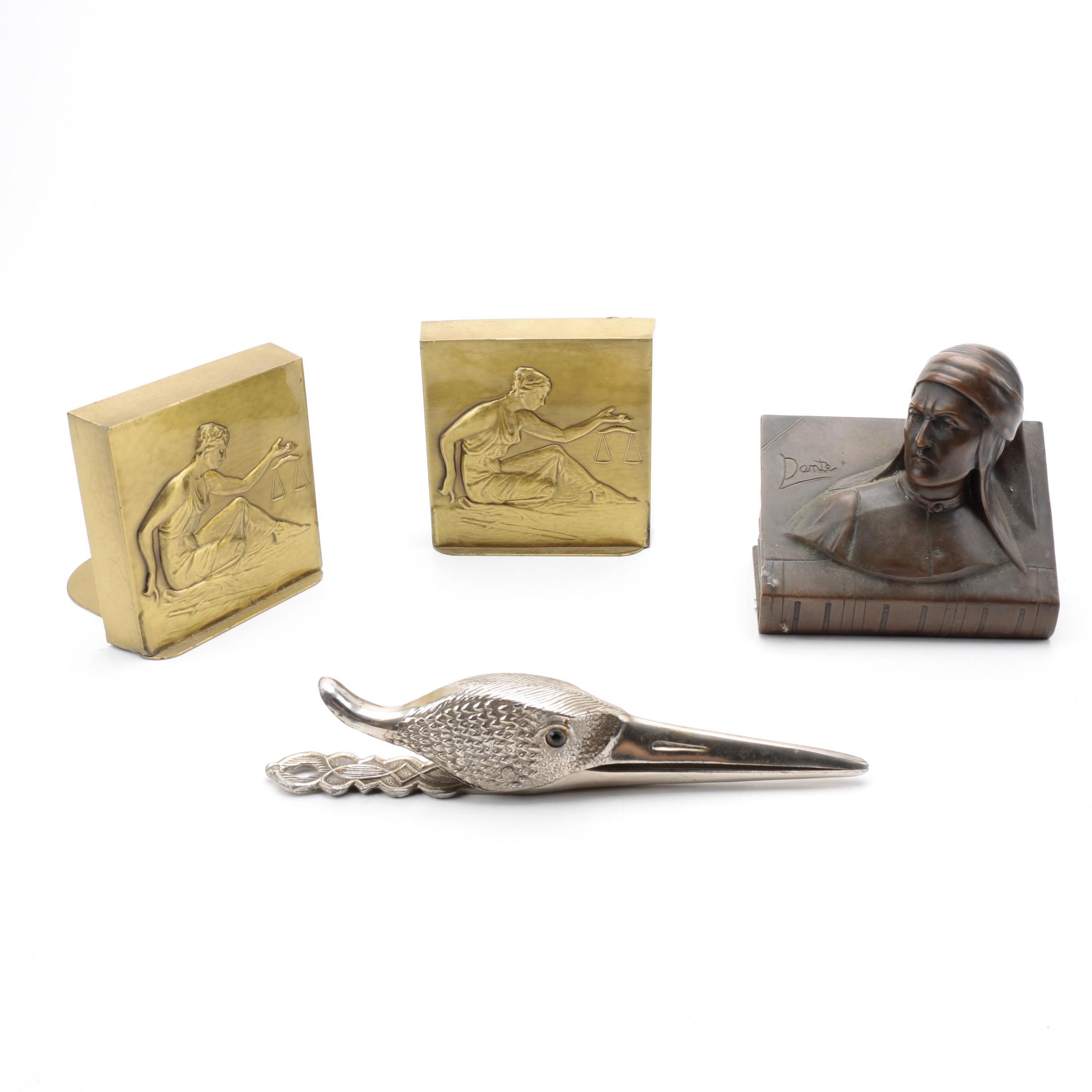 Brass Bookends and Other Office Accessories