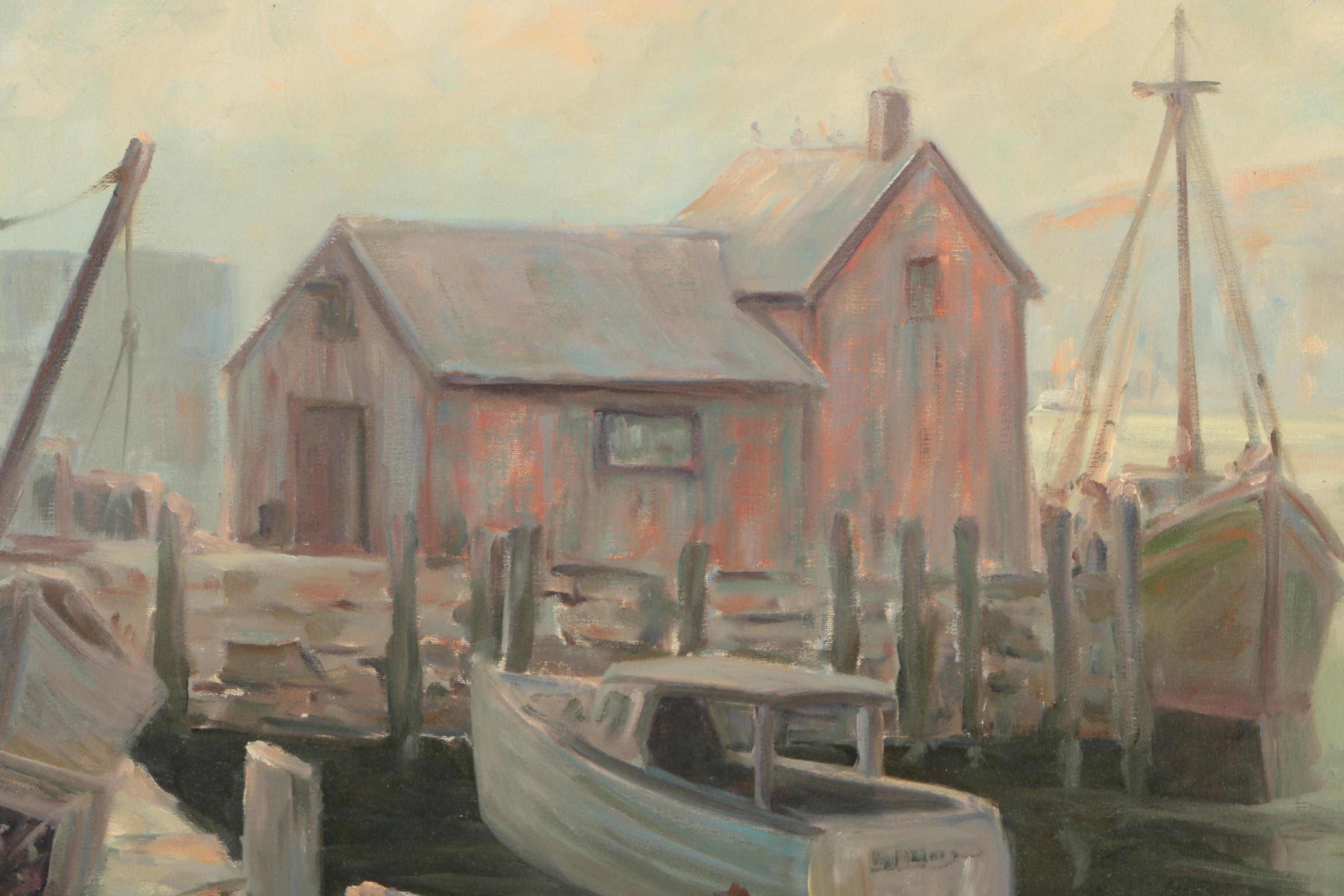 George Phinney Oil Painting on Canvas of a Harbor