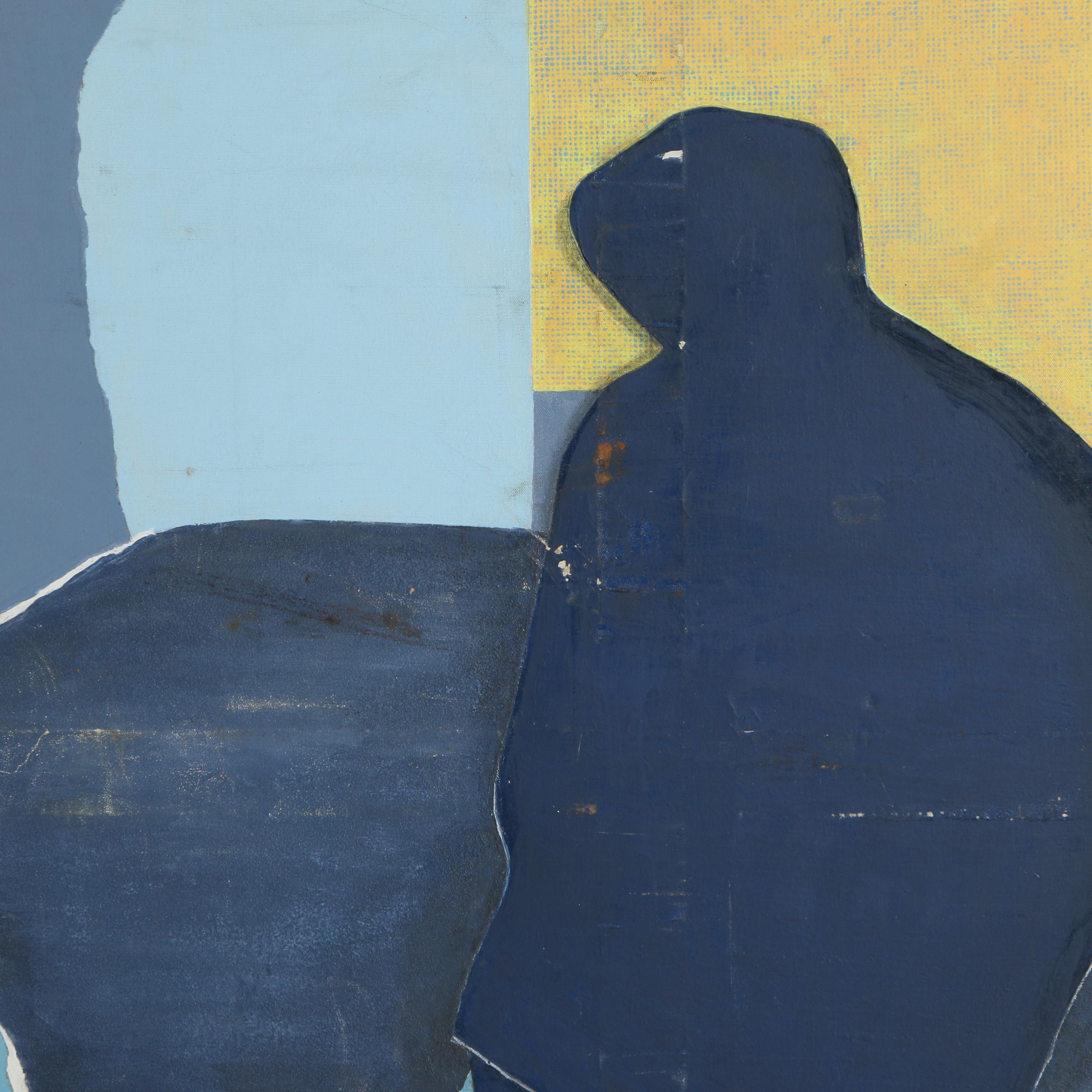 Acrylic on Canvas Abstract Painting of Seated Figure