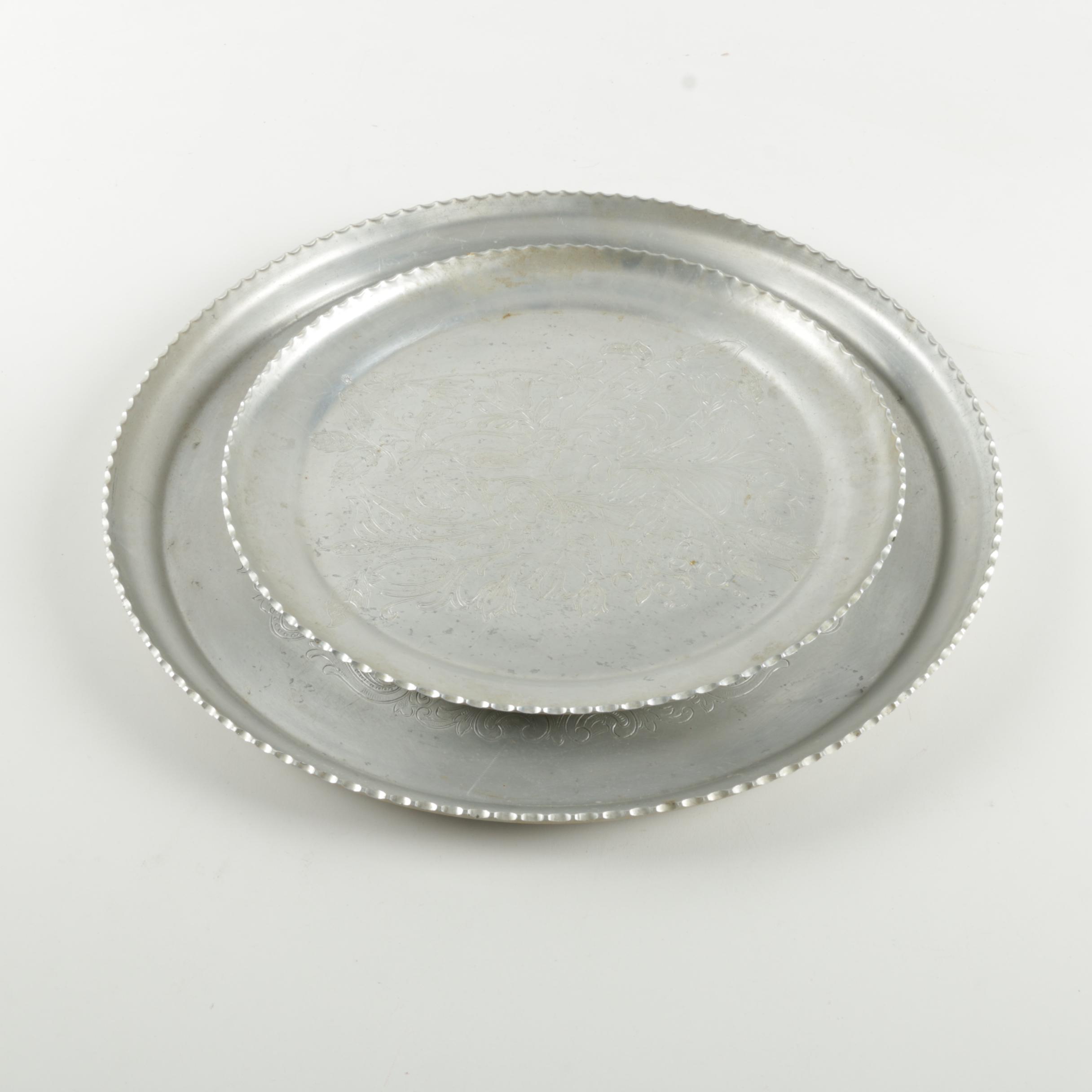 Two Vintage Wilson Specialties Hand Wrought Aluminum Trays