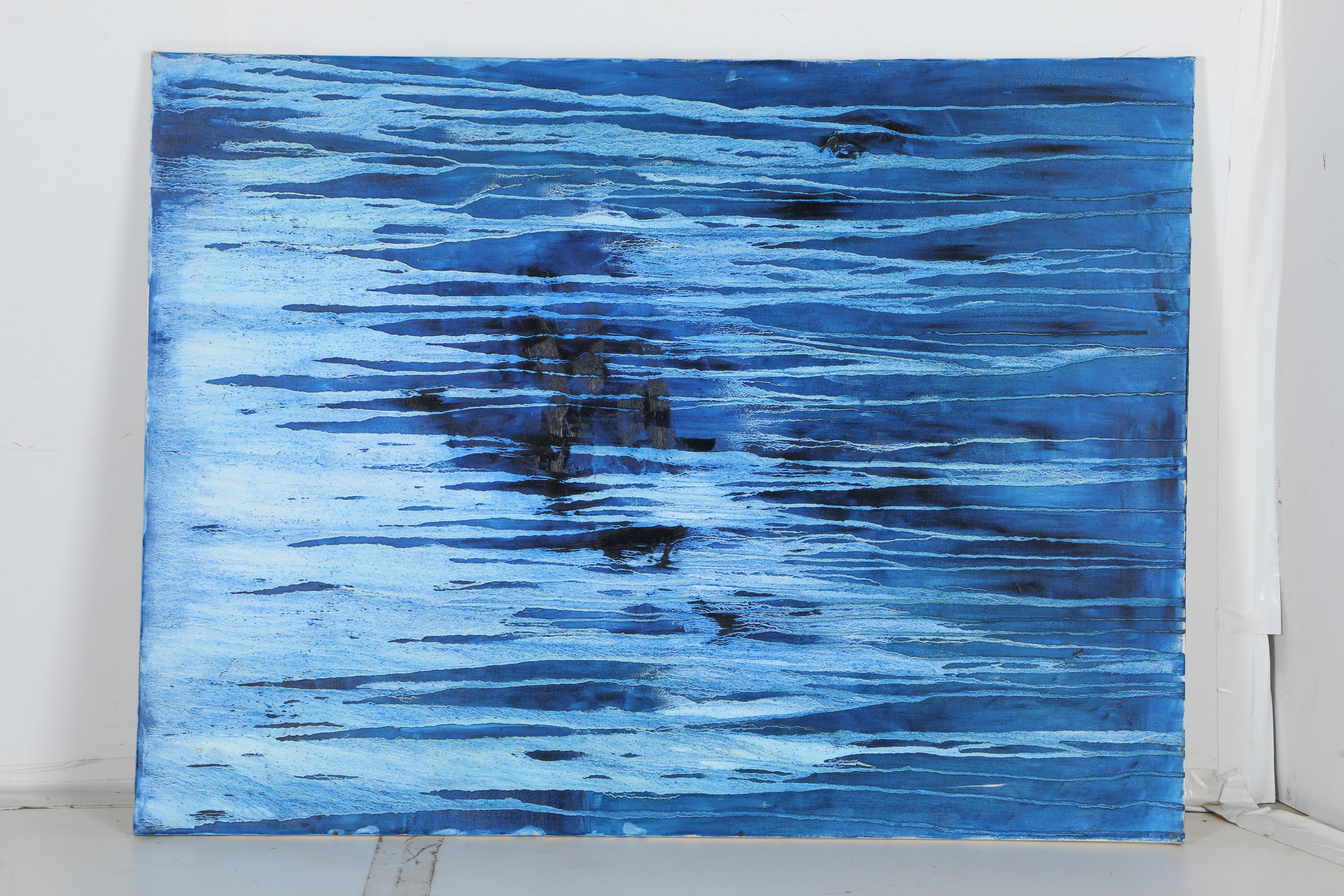 Oil on Canvas Abstract Painting in Blue