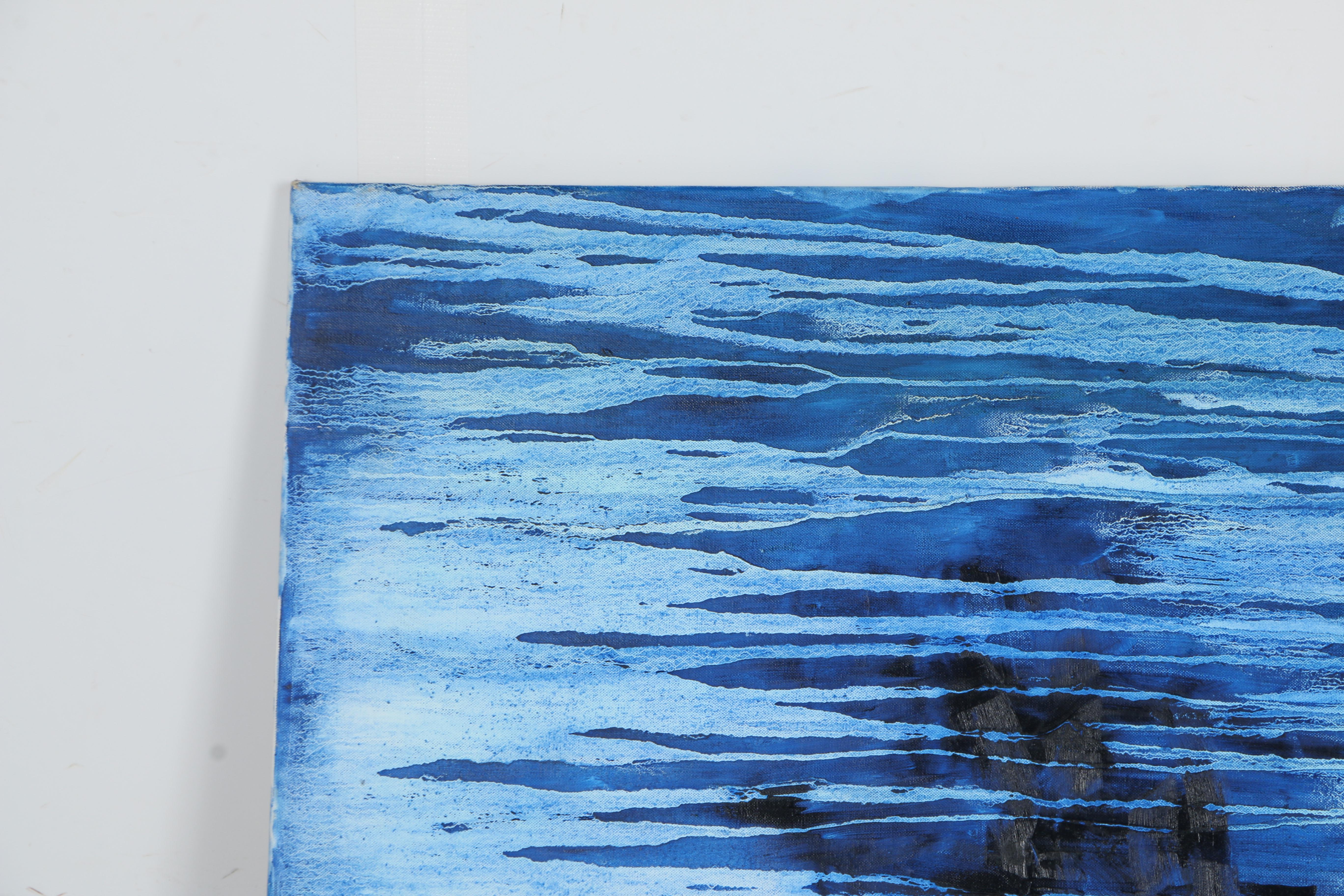 Oil on Canvas Abstract Painting in Blue