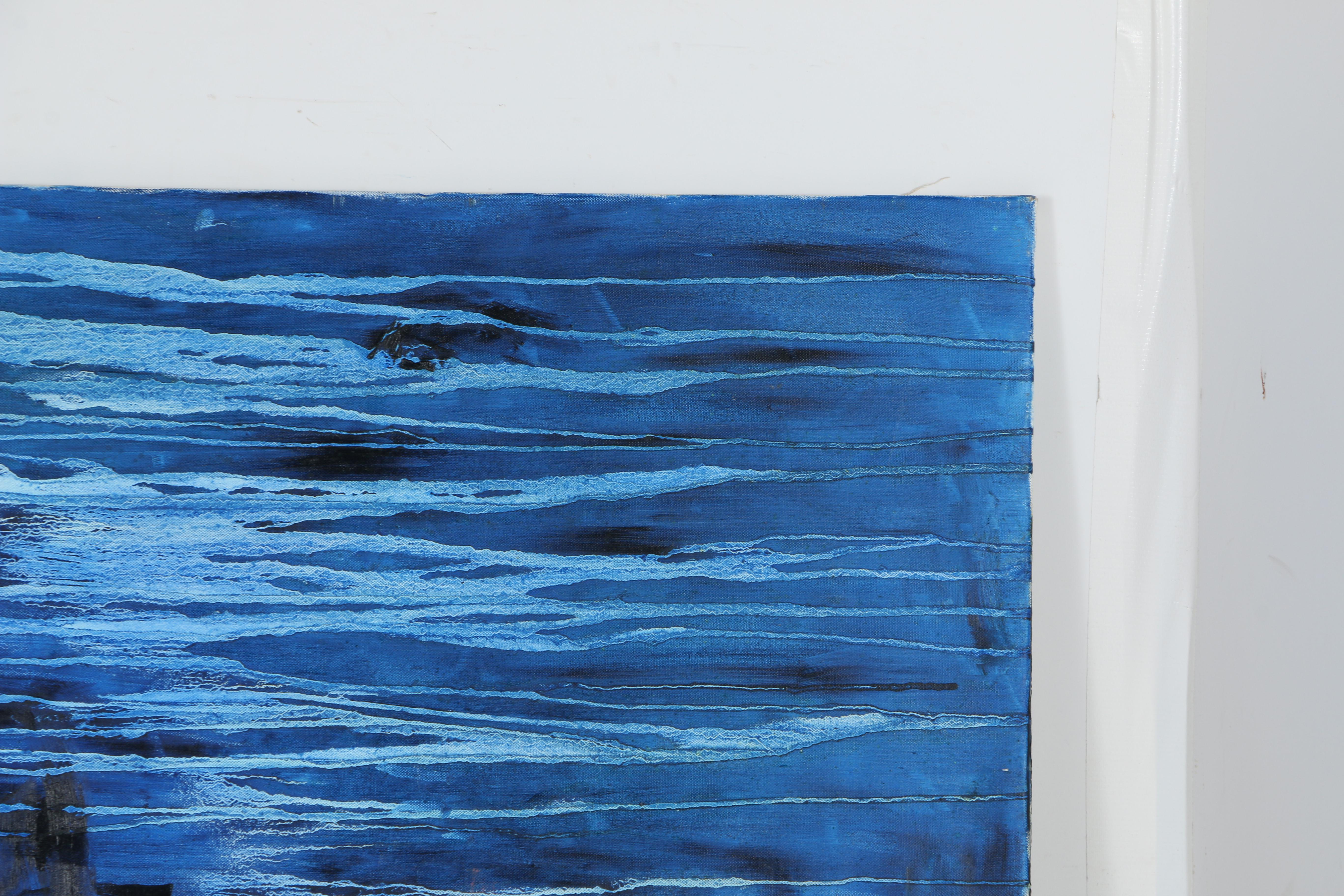 Oil on Canvas Abstract Painting in Blue