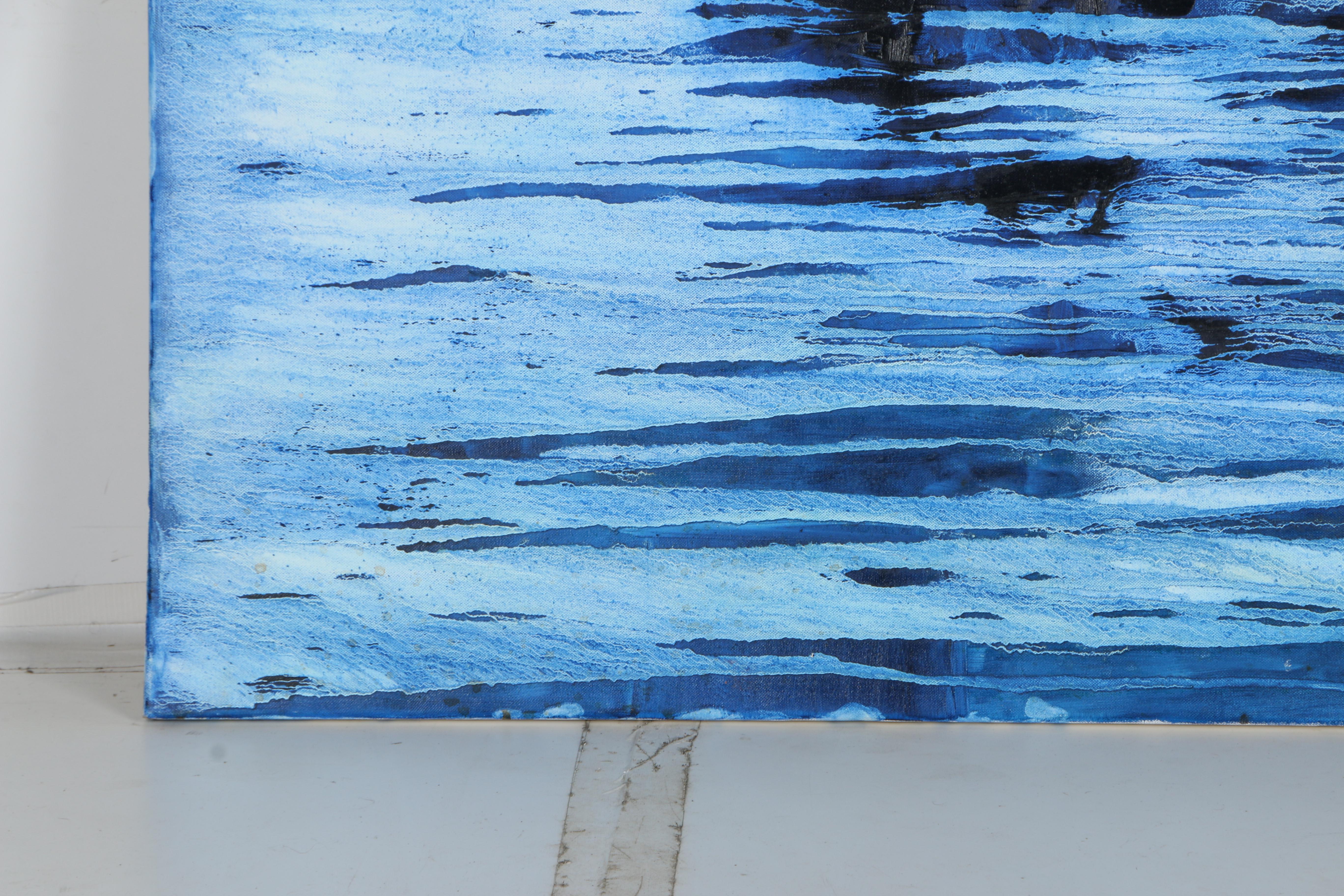 Oil on Canvas Abstract Painting in Blue