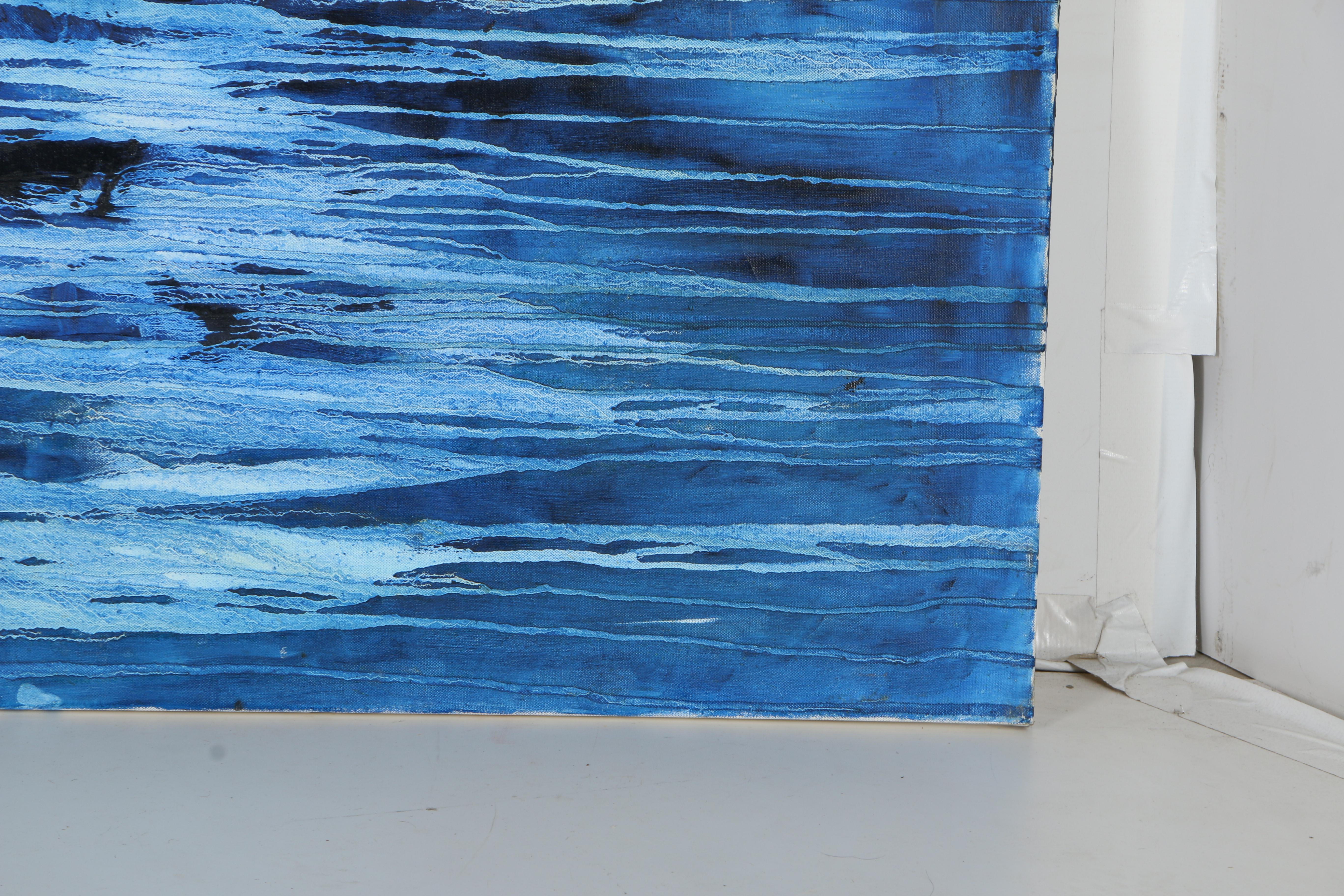 Oil on Canvas Abstract Painting in Blue