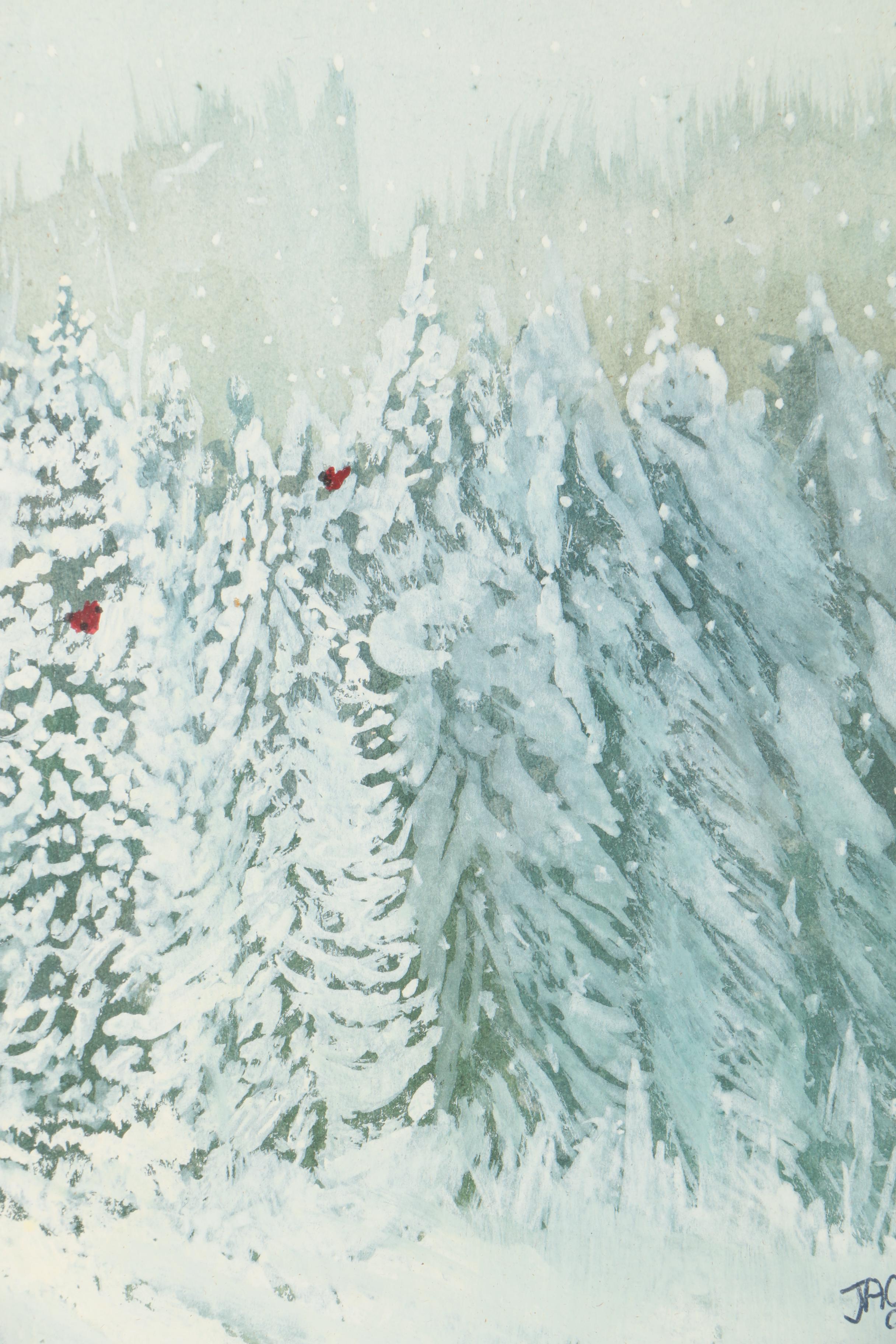 Jace Watercolor Painting of Snow-Covered Trees