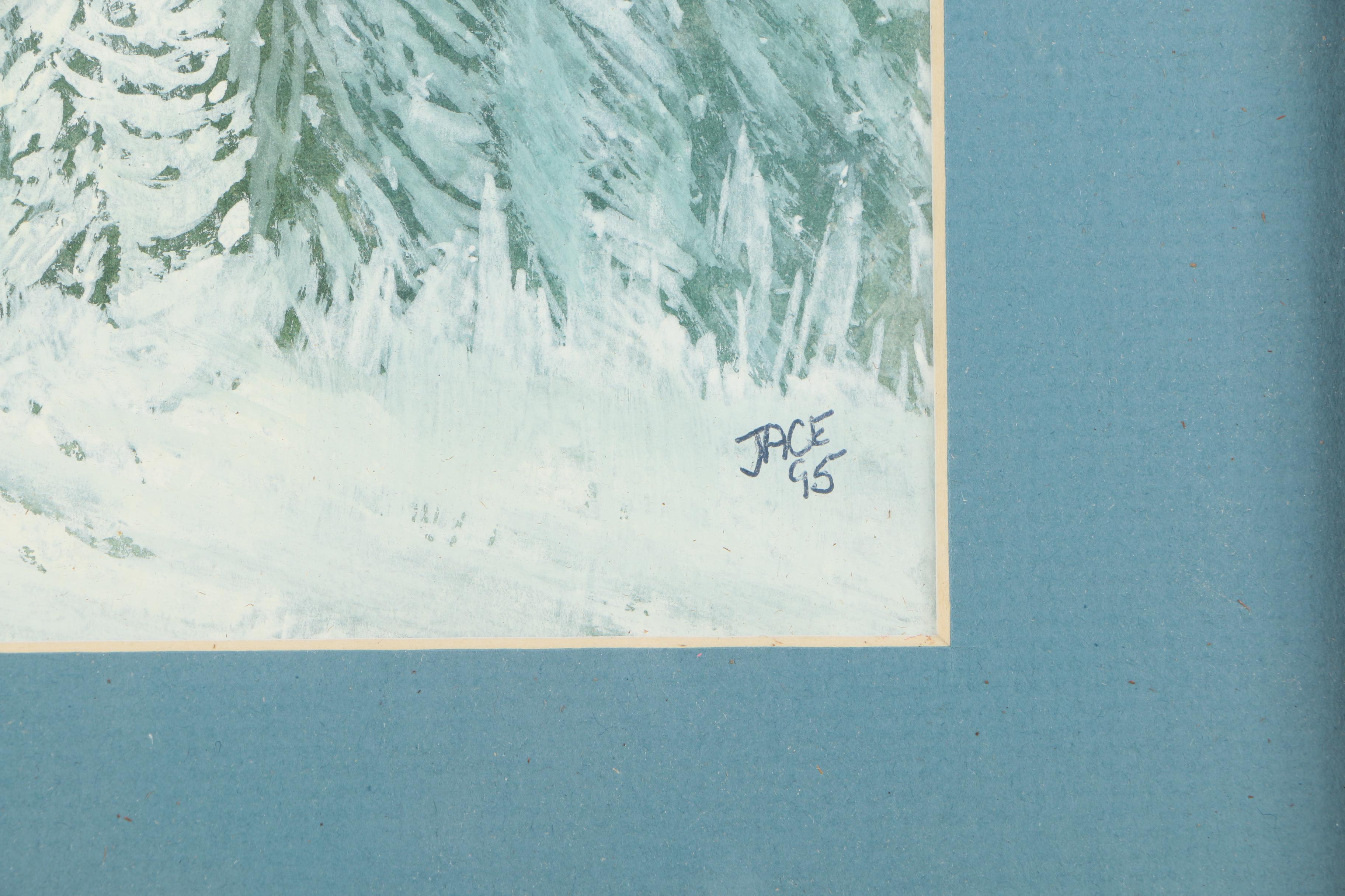 Jace Watercolor Painting of Snow-Covered Trees