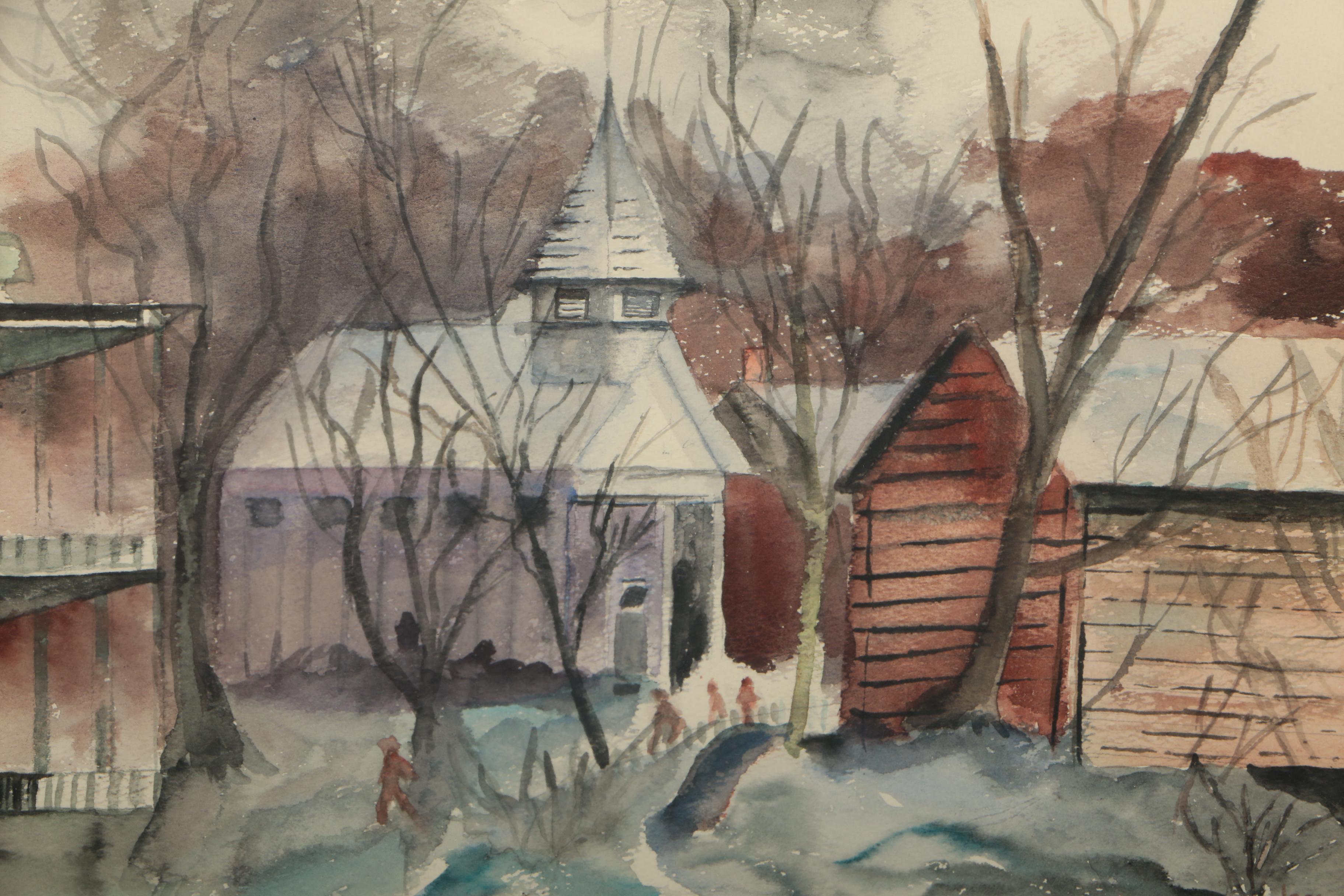 Jay Gee Watercolor Painting on Paper of a Winter Scene