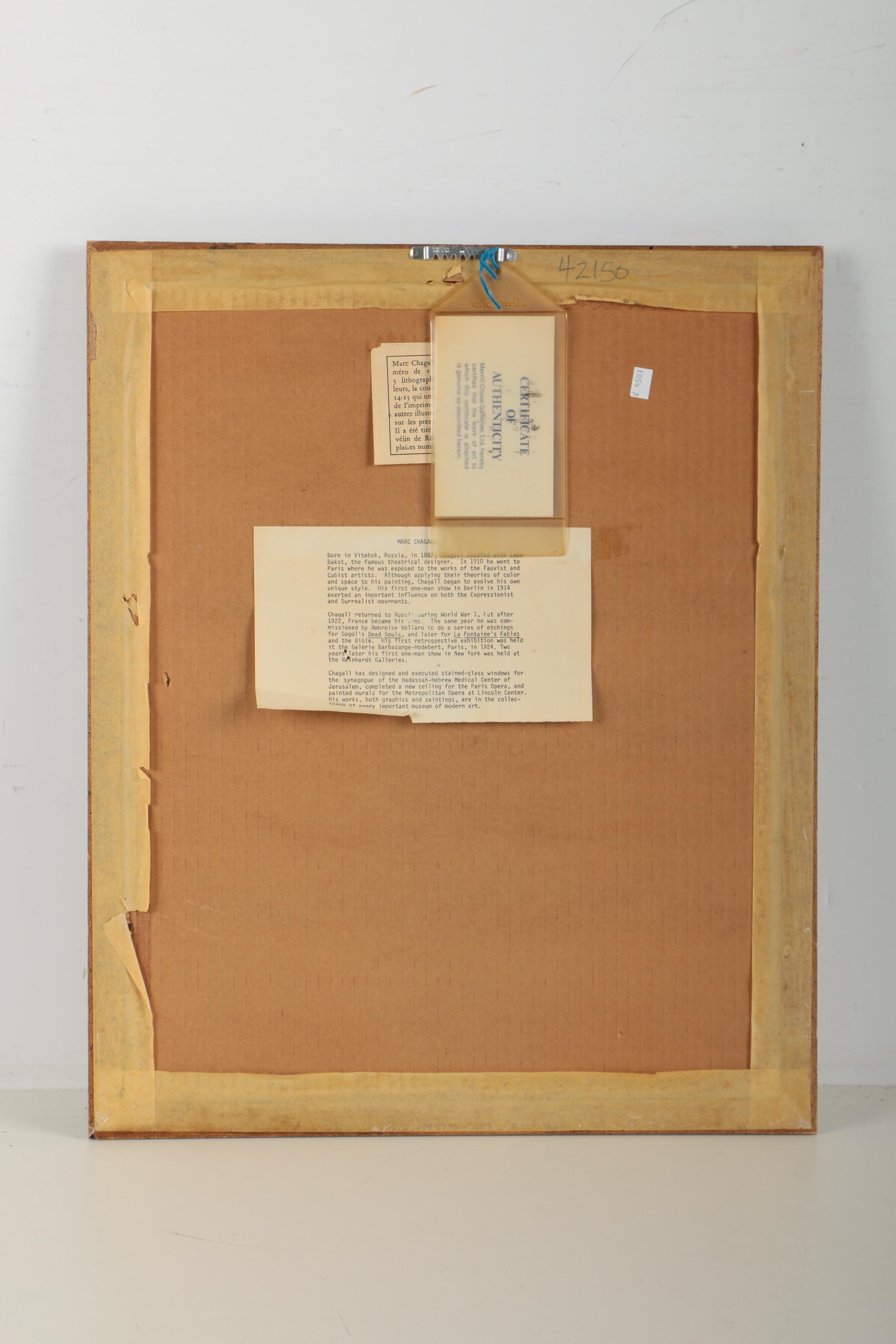 Marc Chagall Lithograph on Paper "Derriere Le Miroir, 1972"