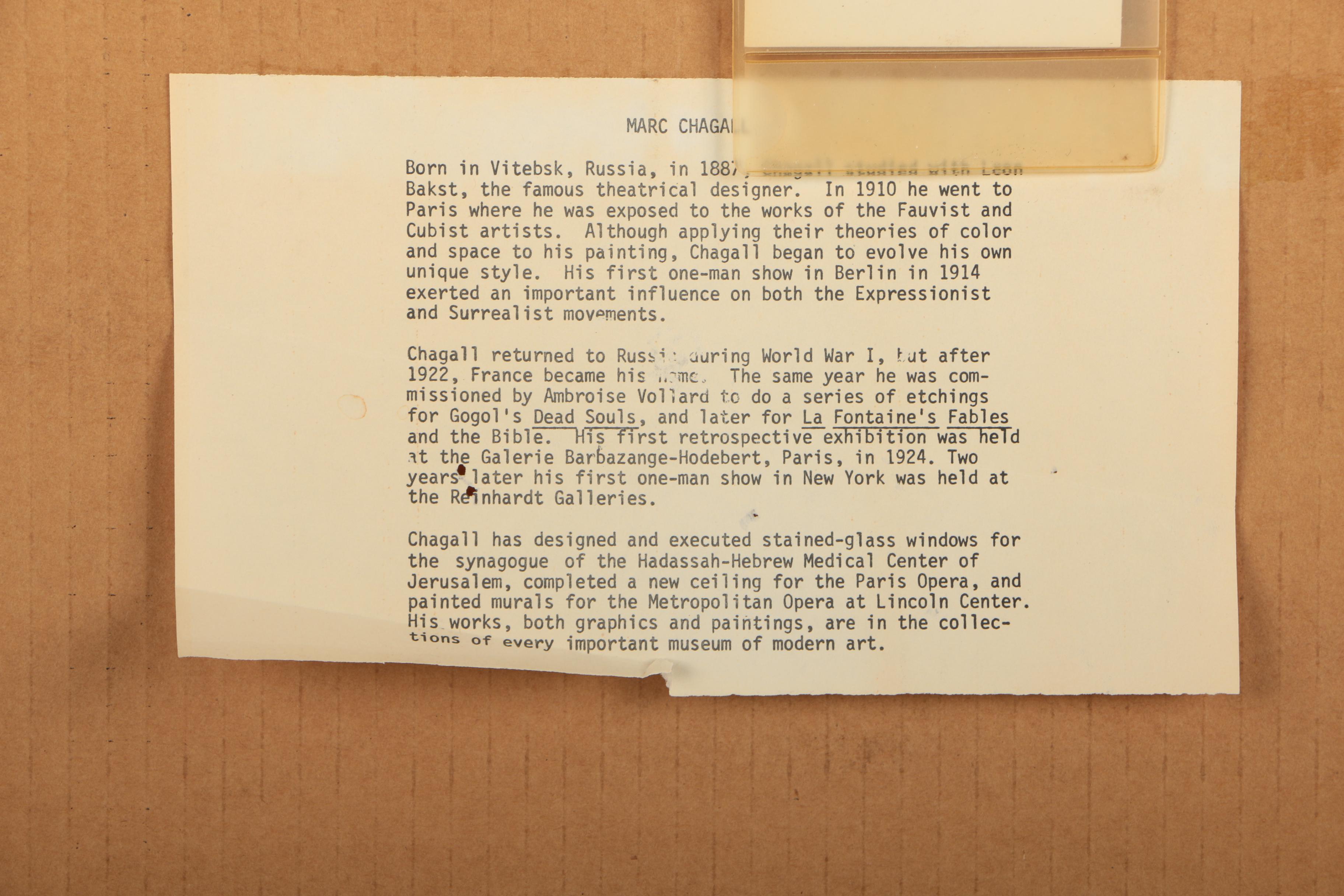 Marc Chagall Lithograph on Paper "Derriere Le Miroir, 1972"