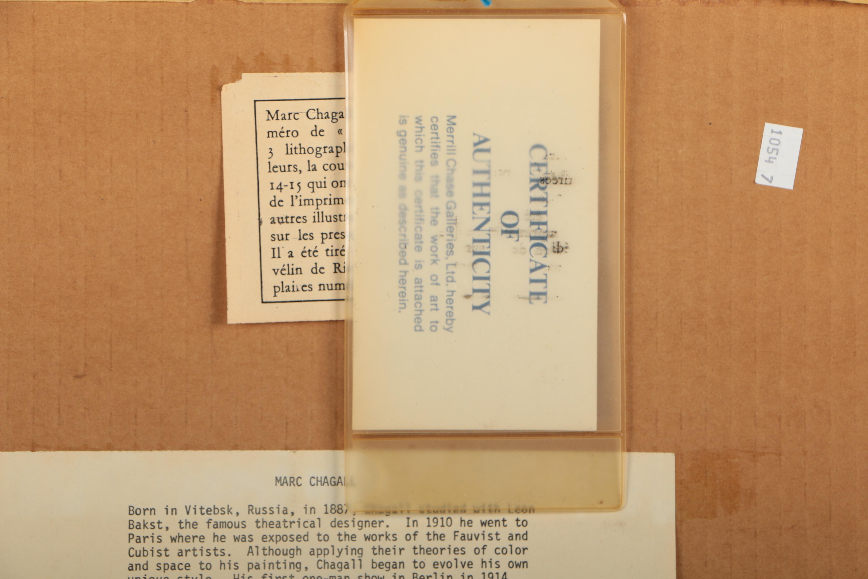 Marc Chagall Lithograph on Paper "Derriere Le Miroir, 1972"