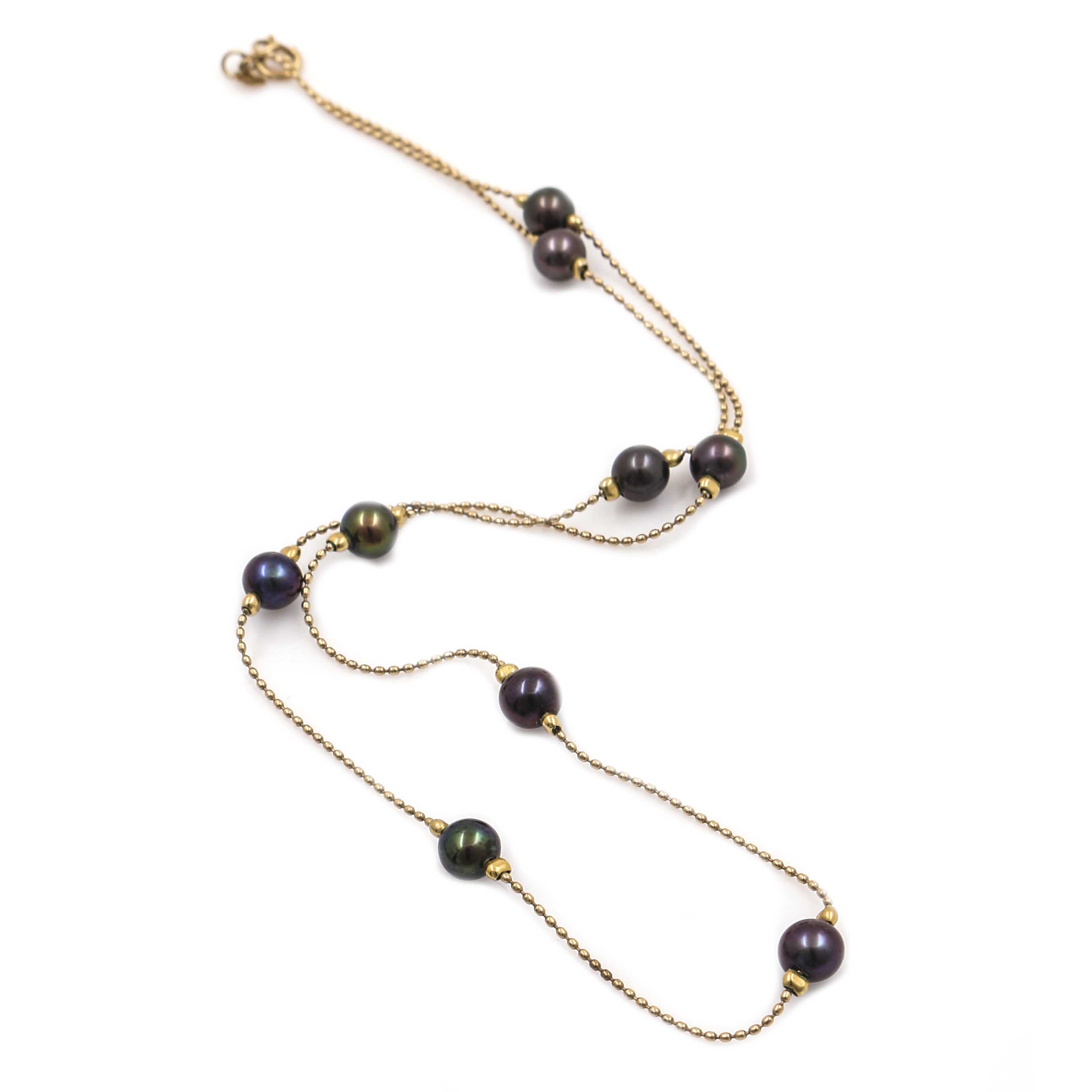 14K Yellow Gold Pearl Station Necklace