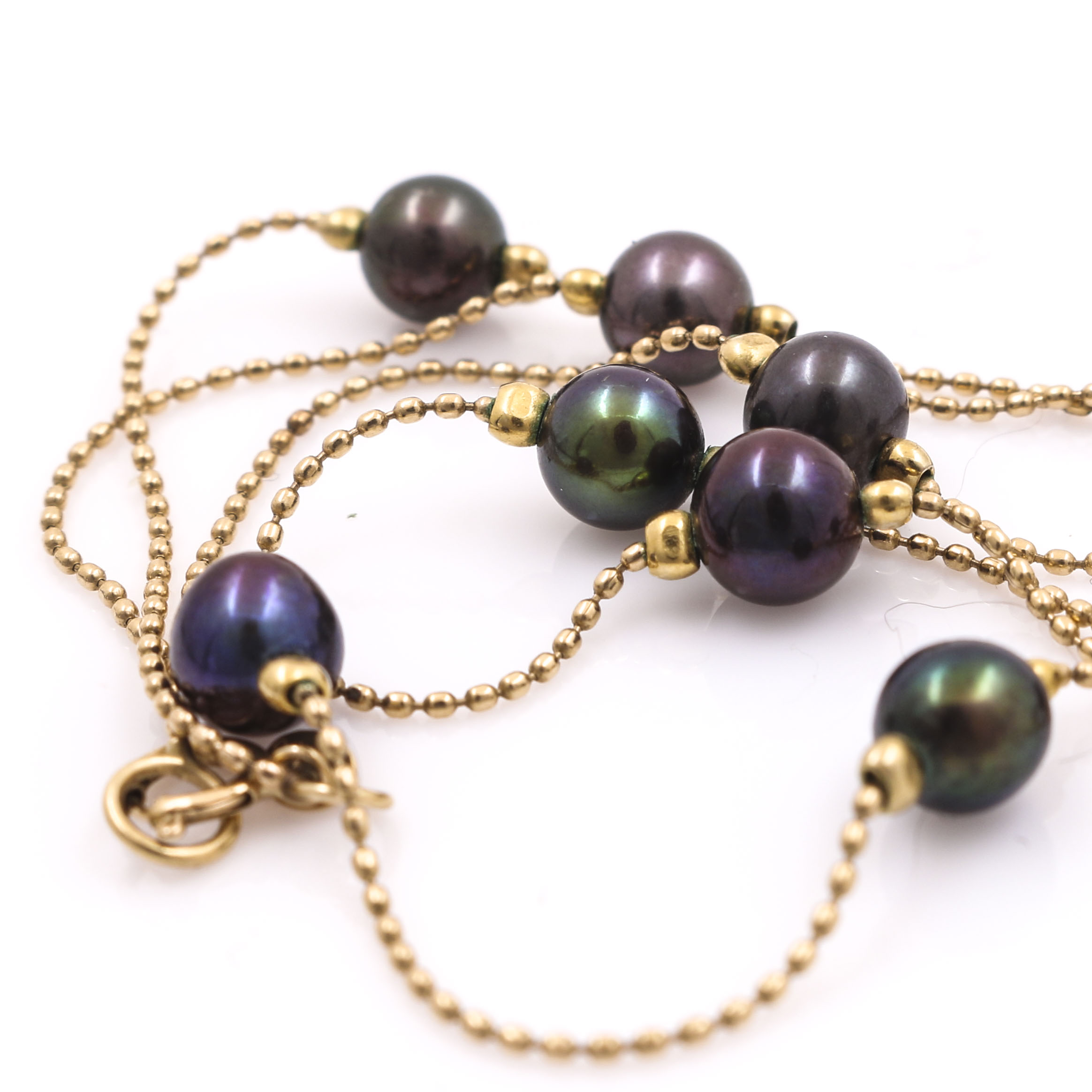 14K Yellow Gold Pearl Station Necklace