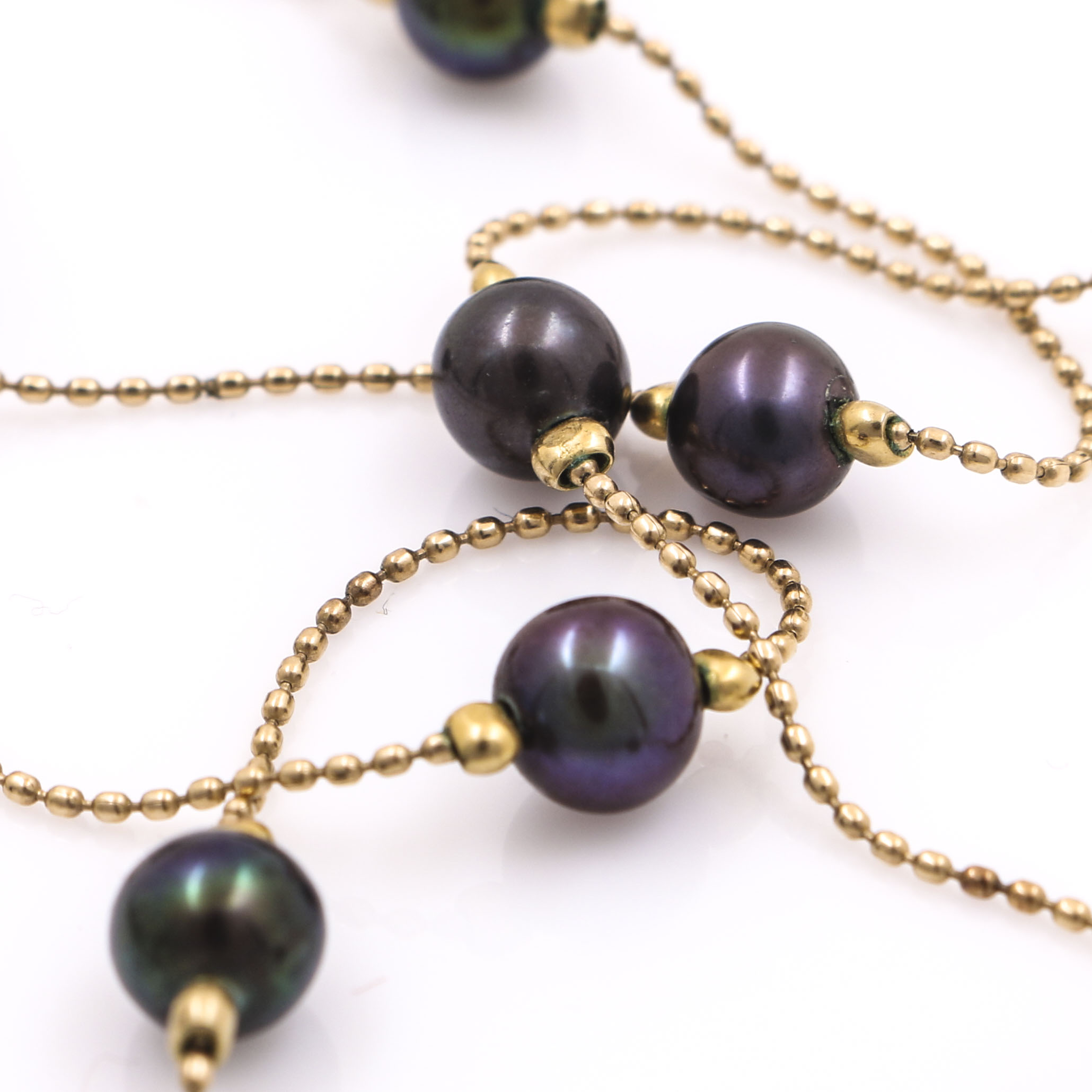 14K Yellow Gold Pearl Station Necklace