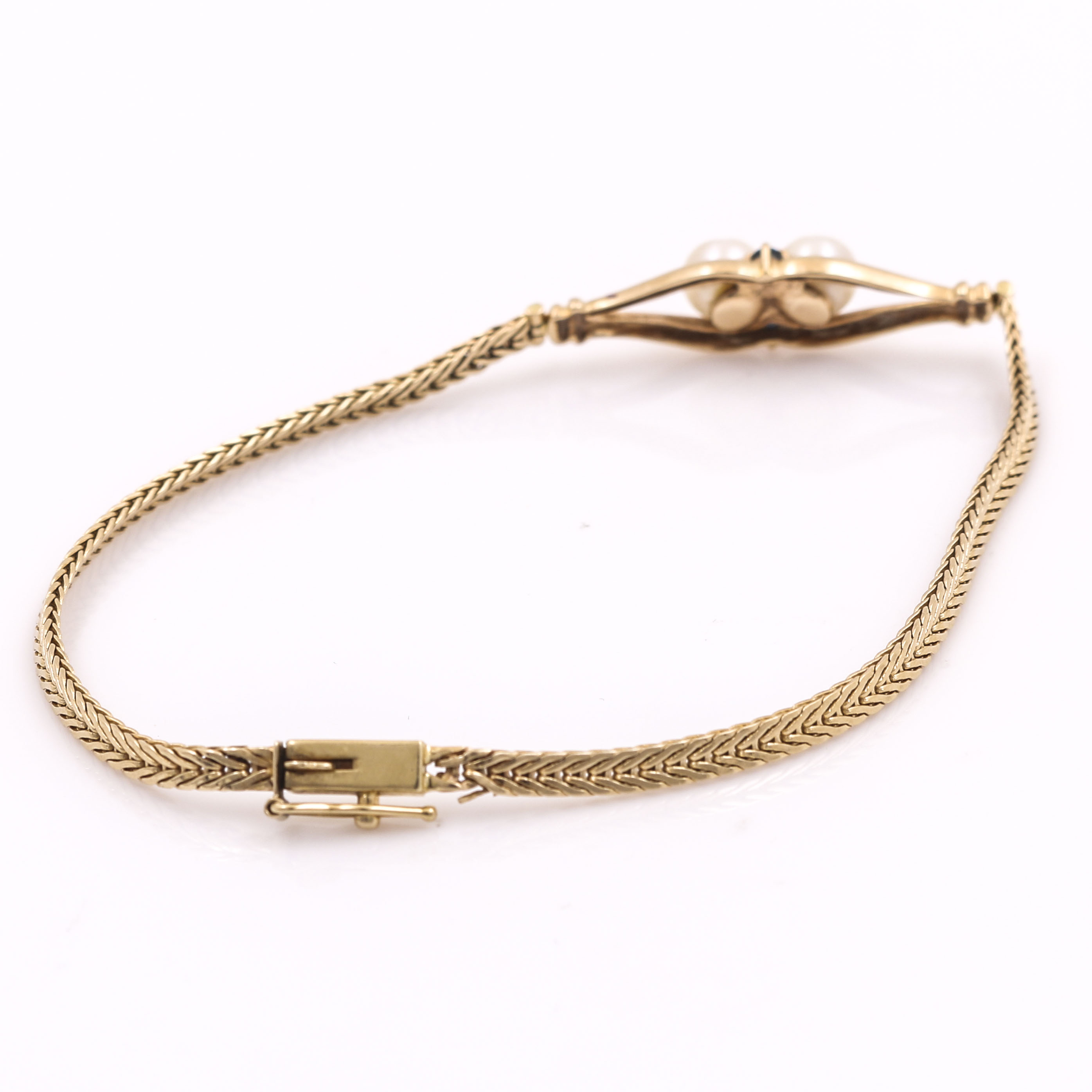 14K Yellow Gold Pearl and Blue Sapphire Bracelet