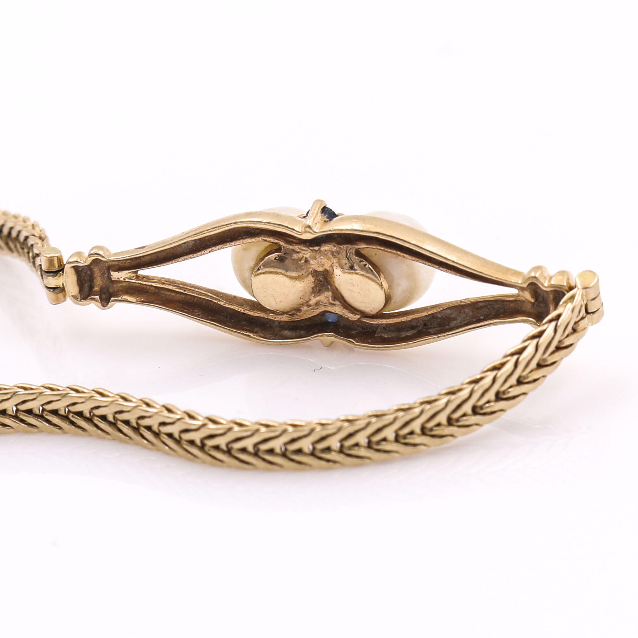 14K Yellow Gold Pearl and Blue Sapphire Bracelet