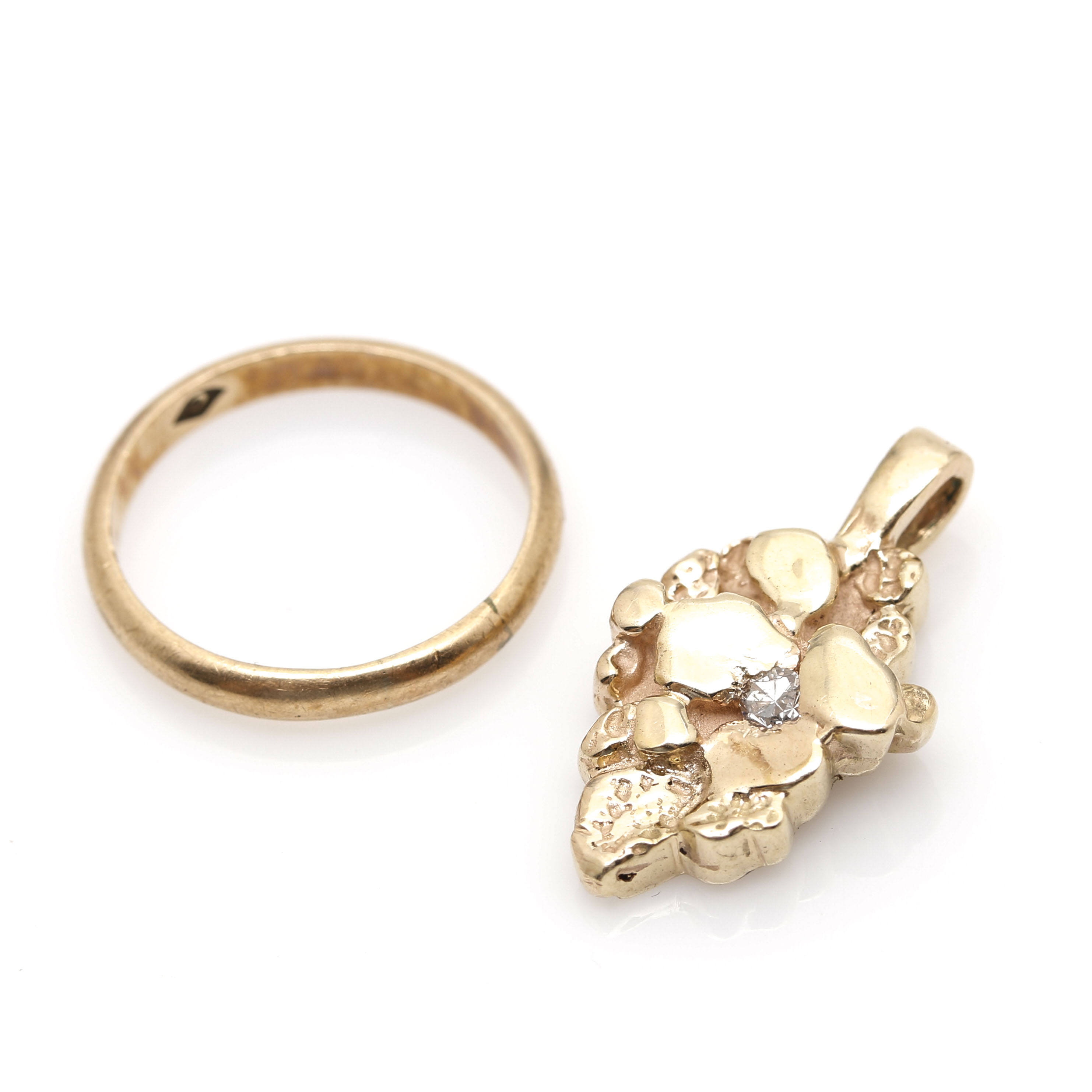14K & 10K Yellow Gold Band & Diamond Gold Nugget Pendant Selection