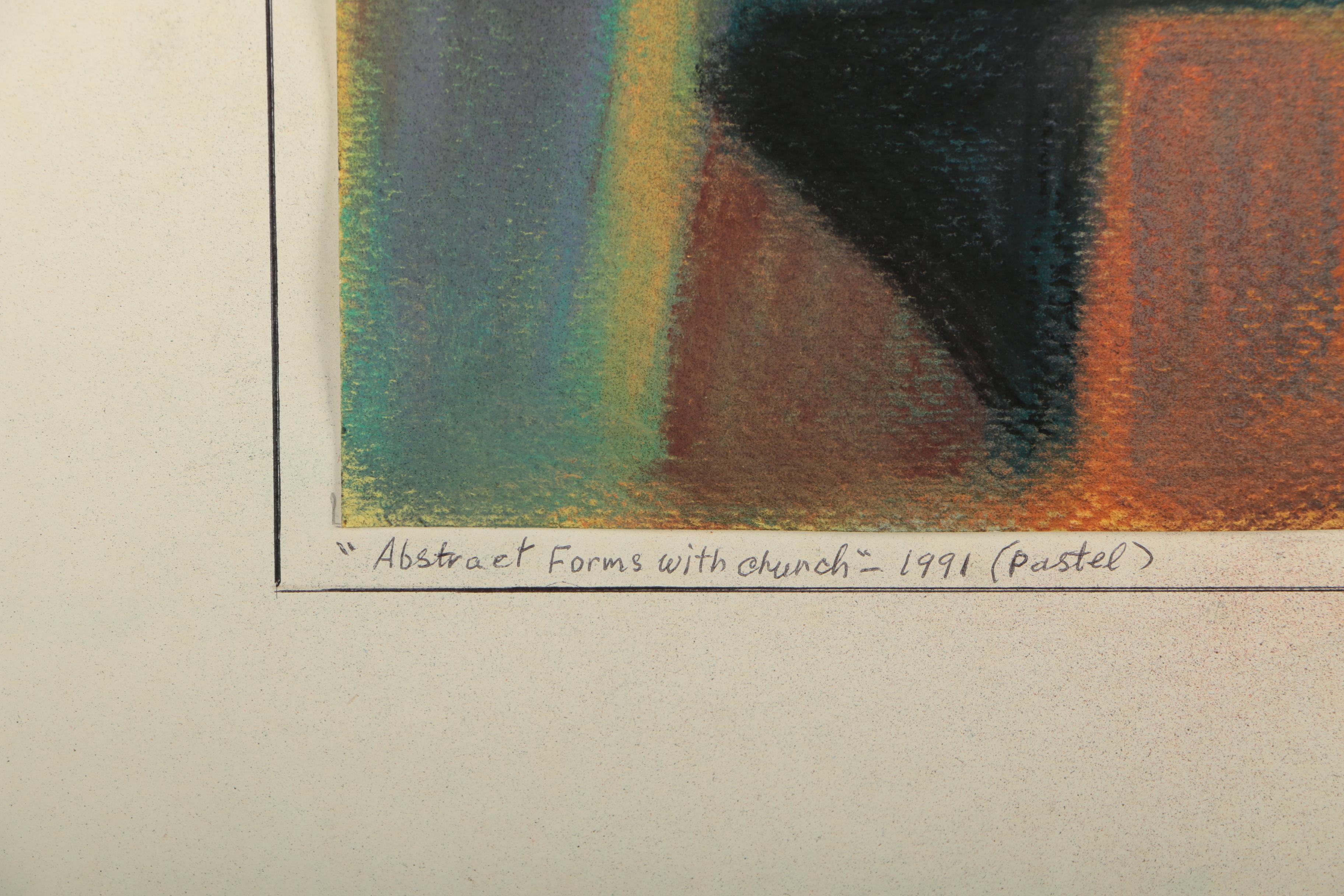 Simon Samsonian Pastel Drawing "Abstract Forms with Church"
