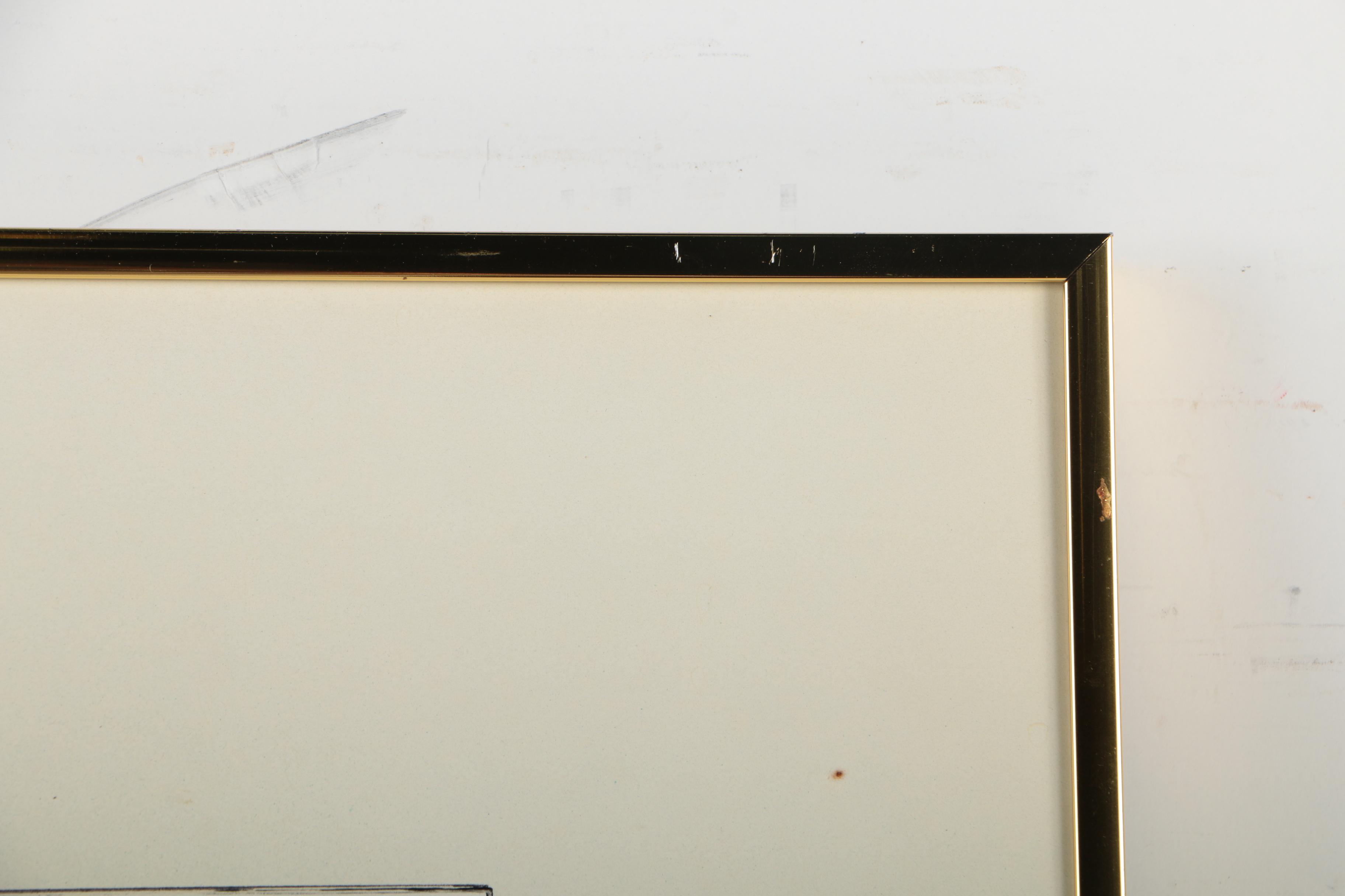 Simon Samsonian Pastel Drawing "Abstract Forms with Church"