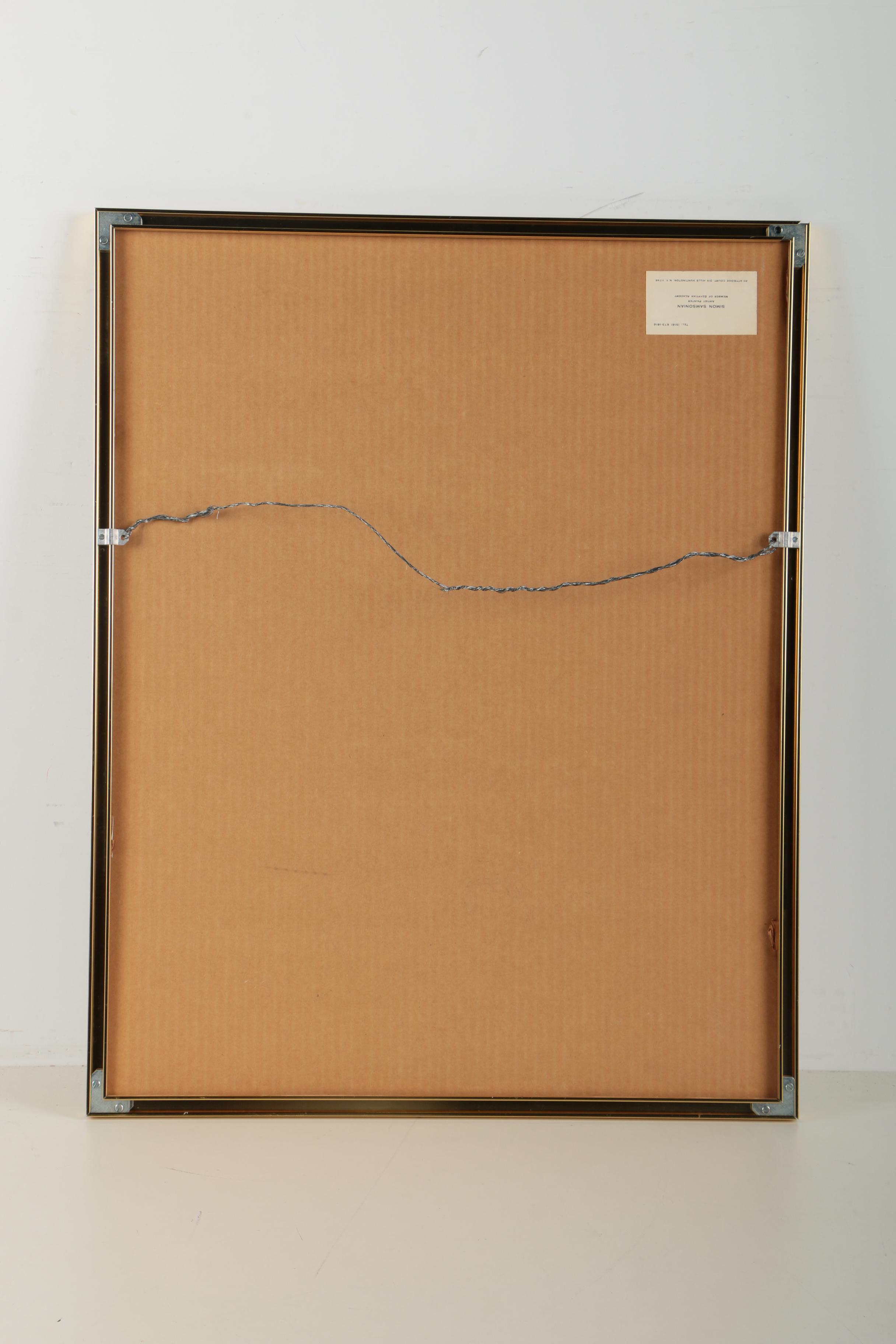 Simon Samsonian Pastel Drawing "Abstract Forms with Church"