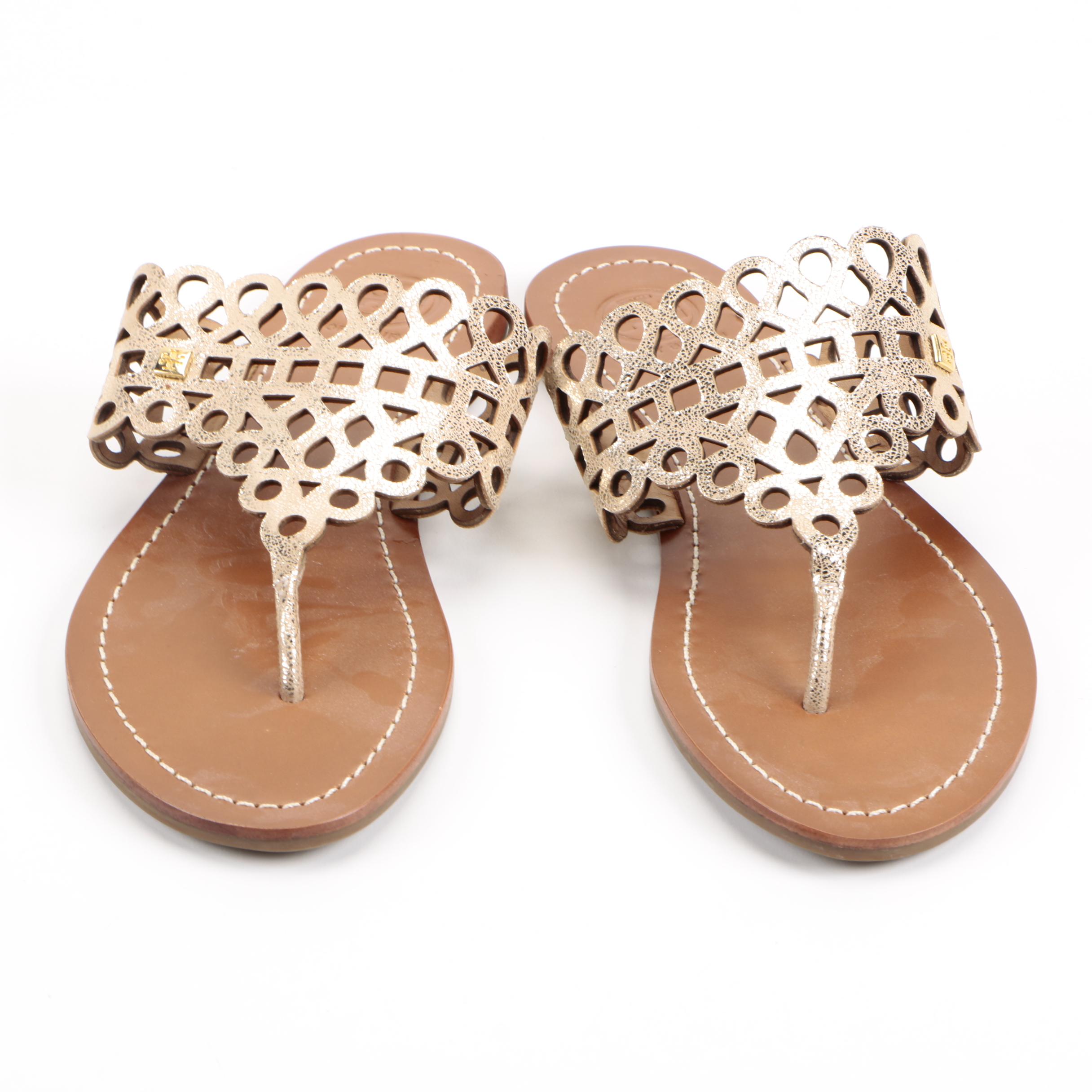 Tory Burch "Davy" Metallic Leather Thong Sandals