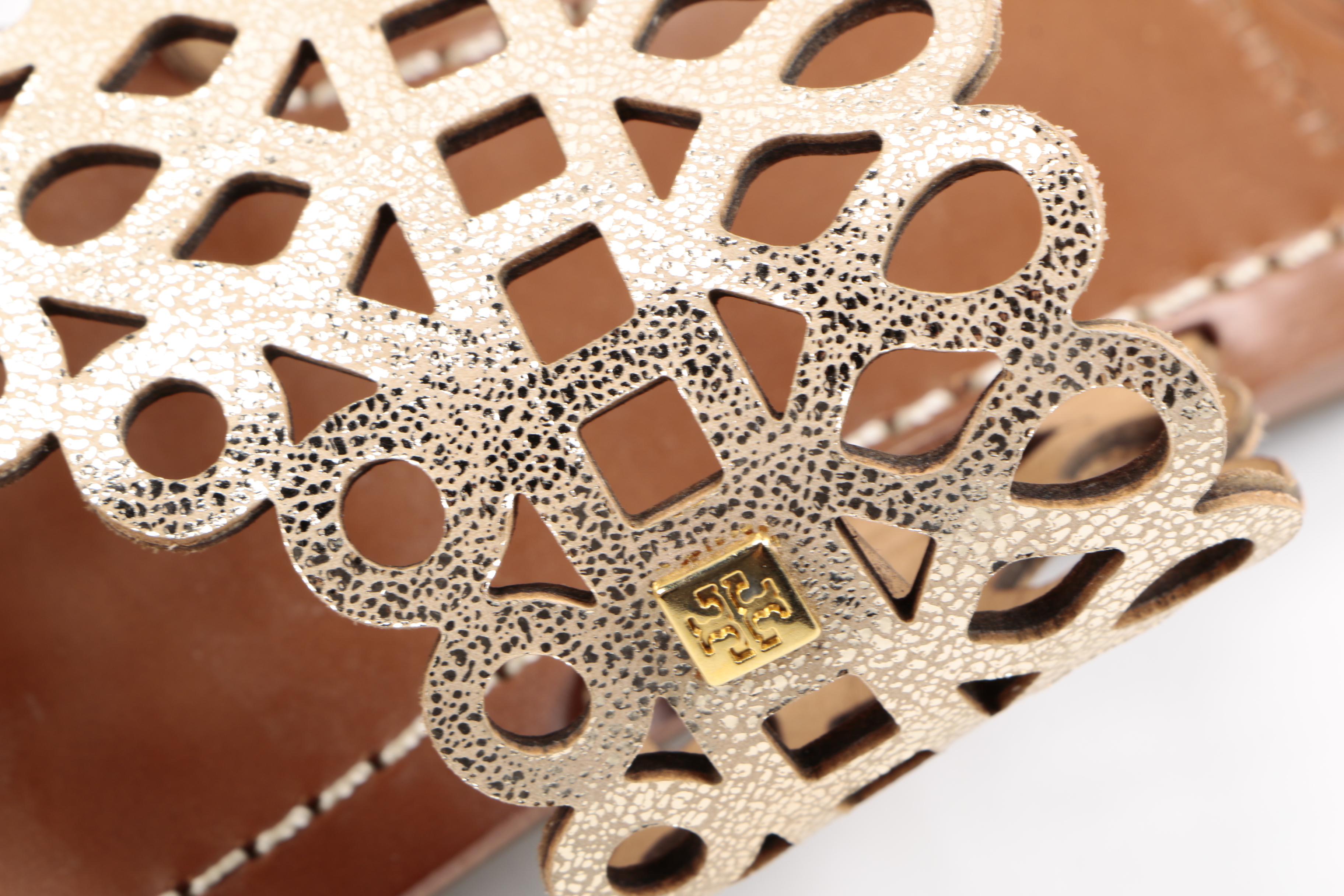 Tory Burch "Davy" Metallic Leather Thong Sandals