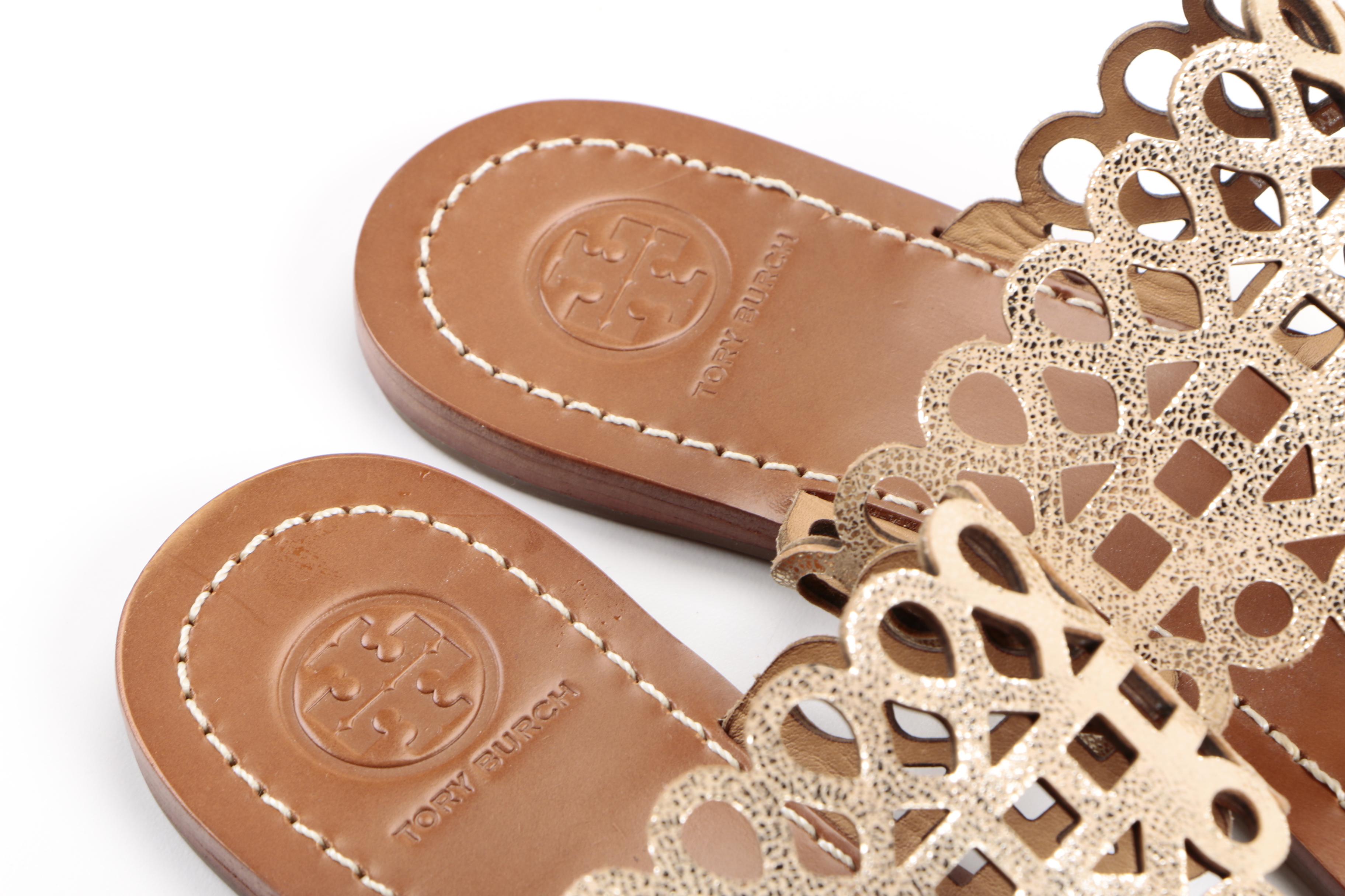 Tory Burch "Davy" Metallic Leather Thong Sandals