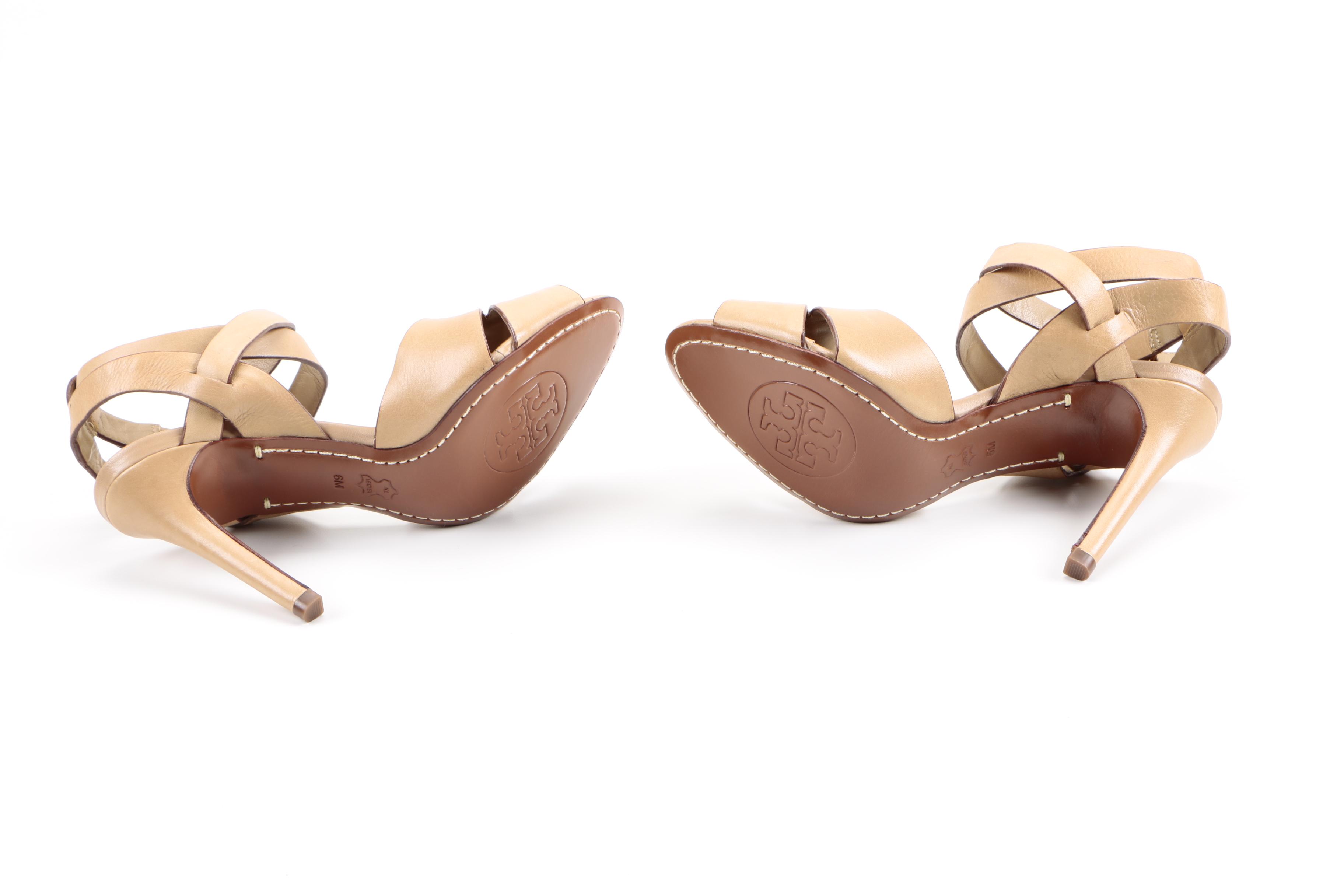 Tory Burch Tan Leather High Heeled Dress Sandals