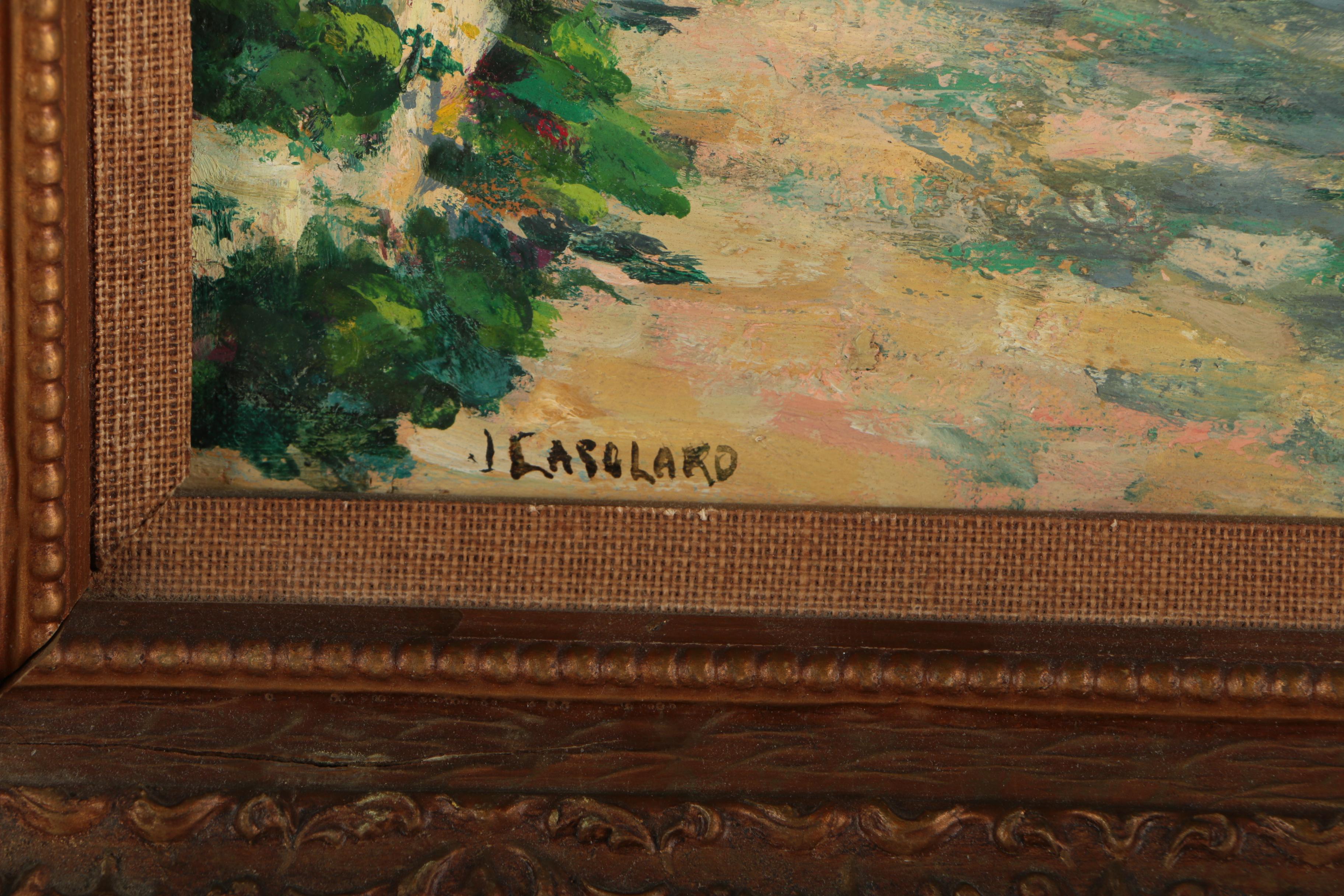 Oil Painting on Canvas Board of Italian Coastal Villa