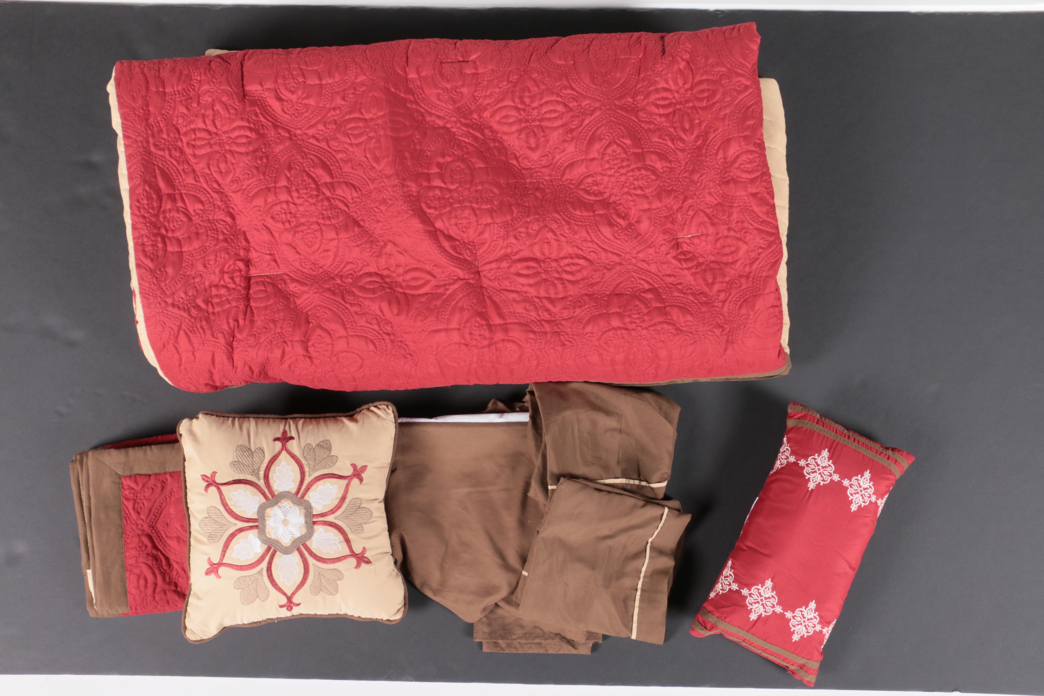 Red Floral Queen-Size Comforter Set